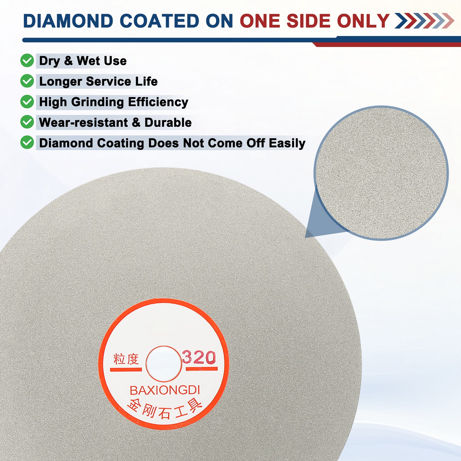 6 Inch x 1/2" Arbor Diamond Flat Lap Disc, 320 Grit Diamond Grinding Disc