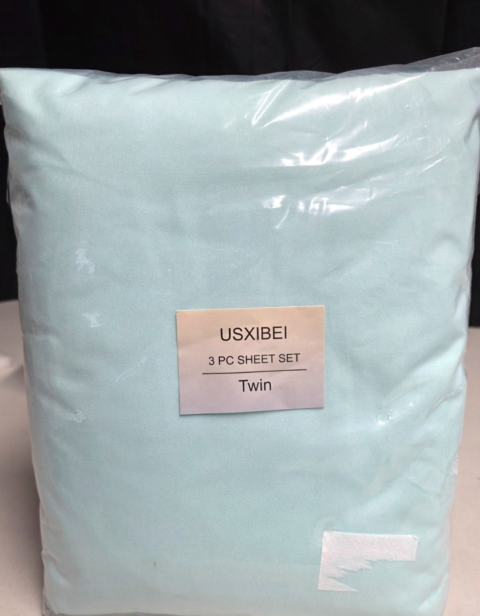 USXIBEI Twin 3 Pc Sheet Set Spa Blue Breathable Soft Bedding New Sealed