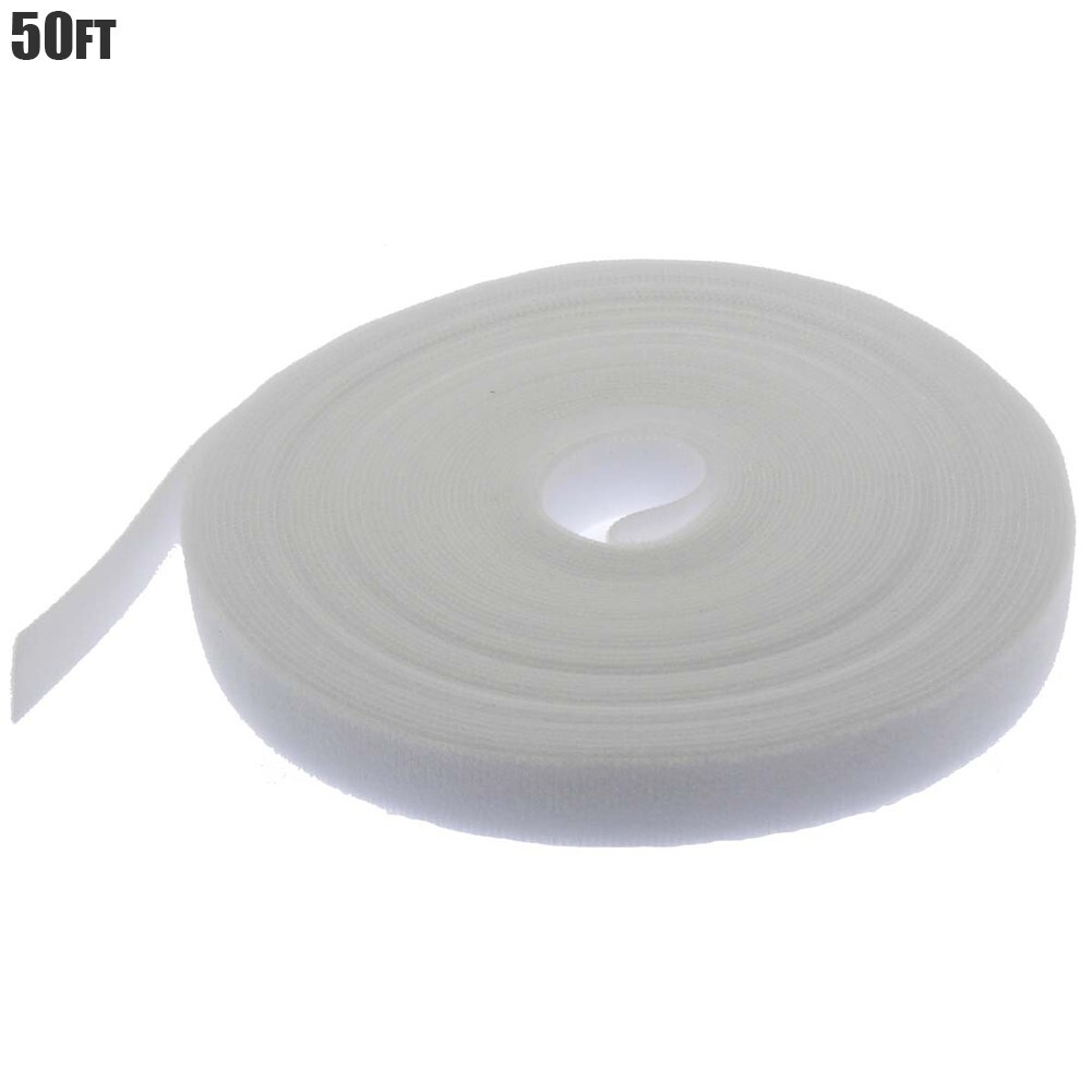 50FT Hook Loop Reusable Self Attaching Cable Tie Strap Fastening Tape Roll White