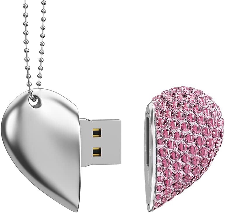 Crystal Heart Diamond Design 64GB USB 2.0 Flash Drive Wedding Gift Love Pink USA