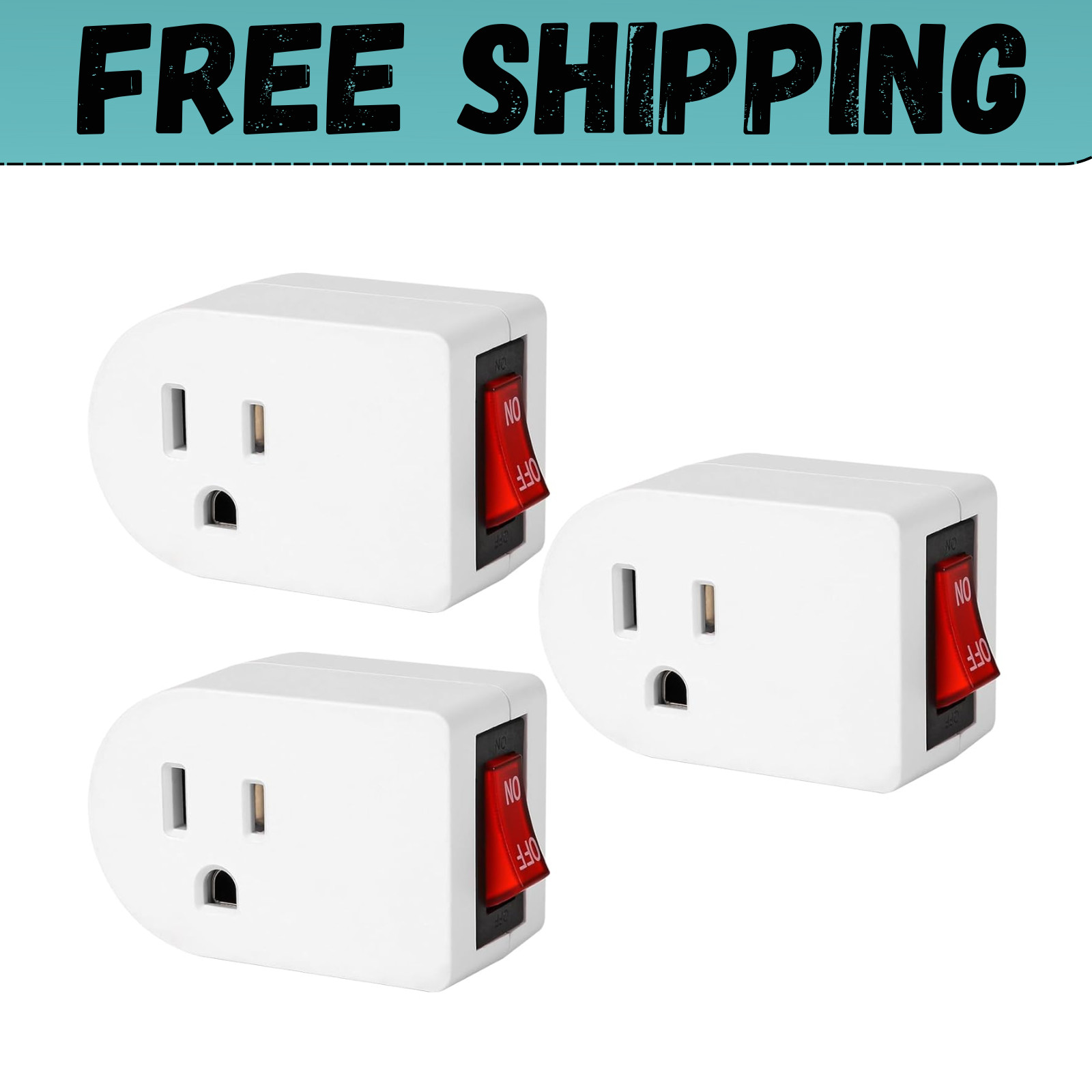 Grounded Outlet with on off Switch (3 Pack), Single Power Adapter Outlet 15A 187