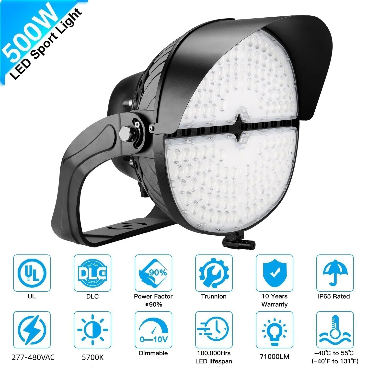 LED Sport Light 500W Stadium Lamp Floodlight Super Bright 5700K 200V - 480V IP65