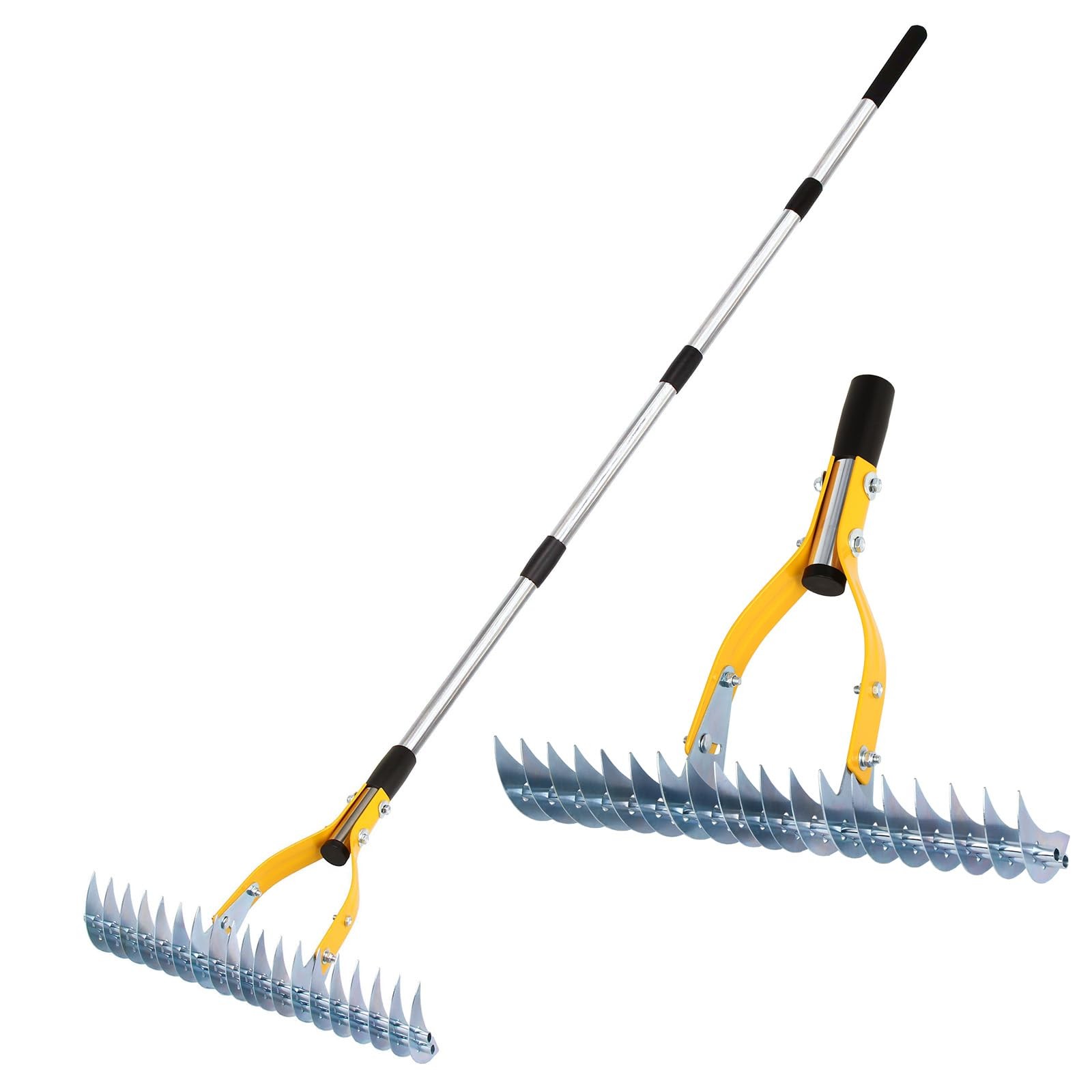 15Inch Thatch Rake Dethatcher Tool for Dead Grass, Turf & Soil Cleaning