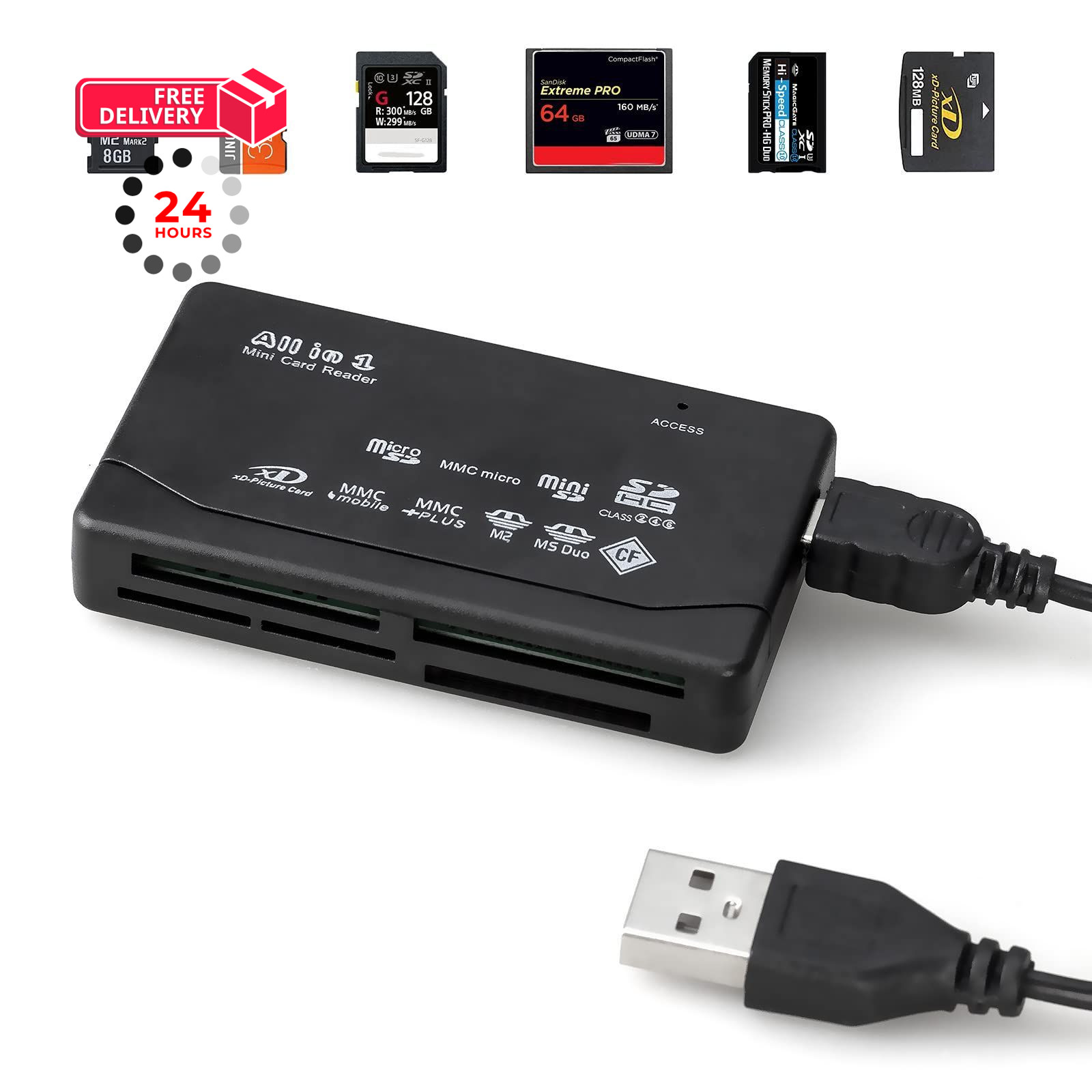 Micro SD Card Reader, Wansurs 6 in 1 Memory Reader for 1 Pack, Black