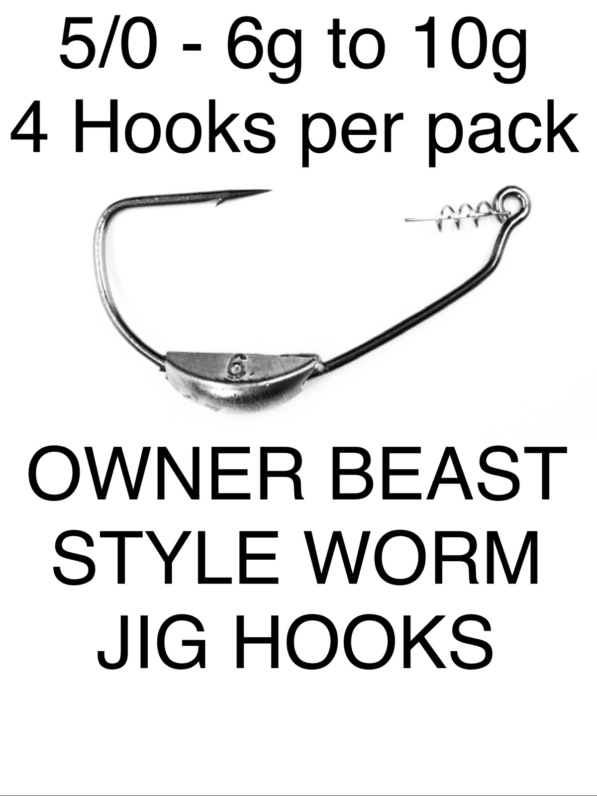 5/0 OWNER BEAST STYLE WEIGHTED EXTRA WIDE WORM JIG HOOK & TWIST PIN 2g to 10g