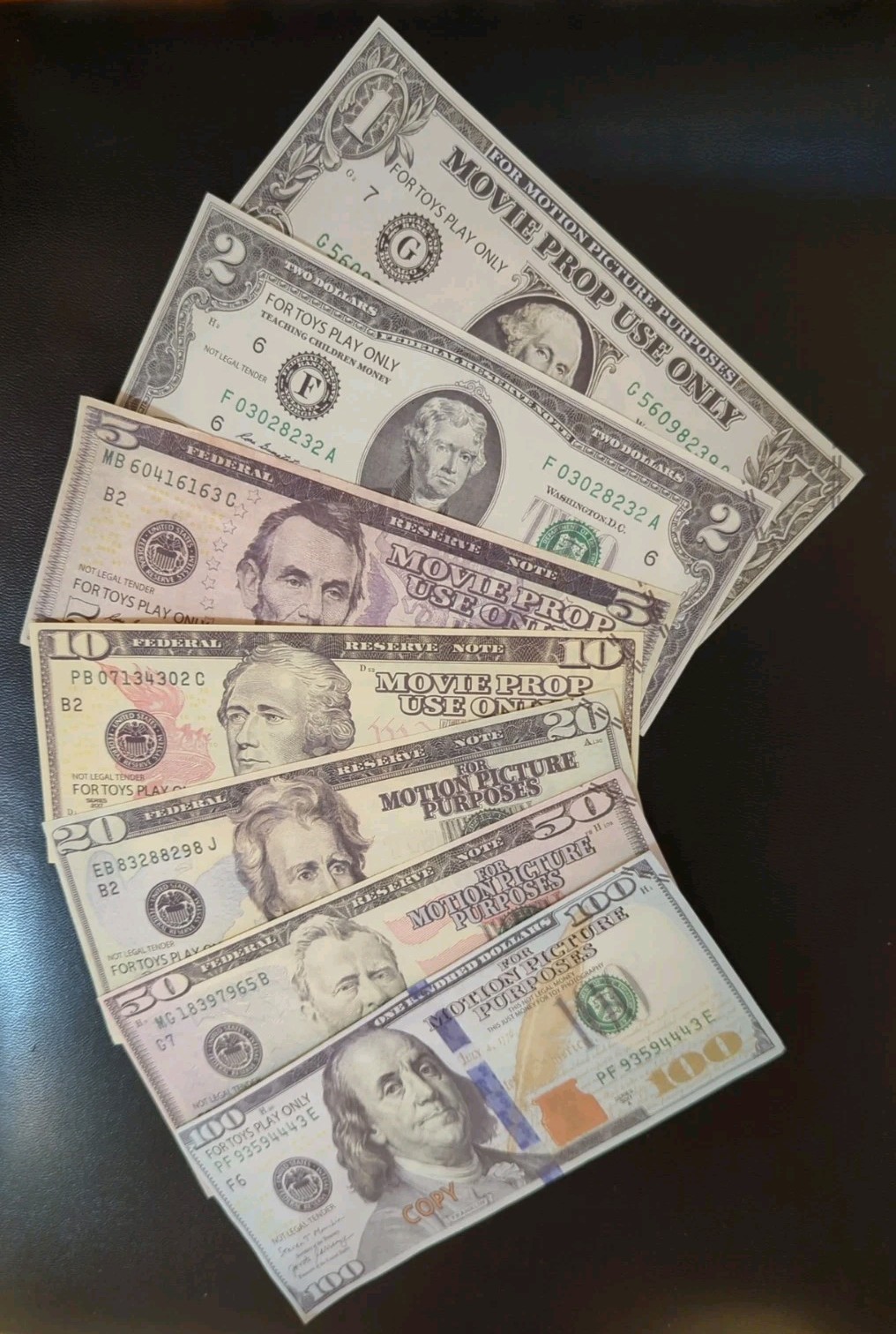 100 50 20 10 5 2 1 Dollar Bills Movie Prop Replica Play Money Teacher Set Cash $