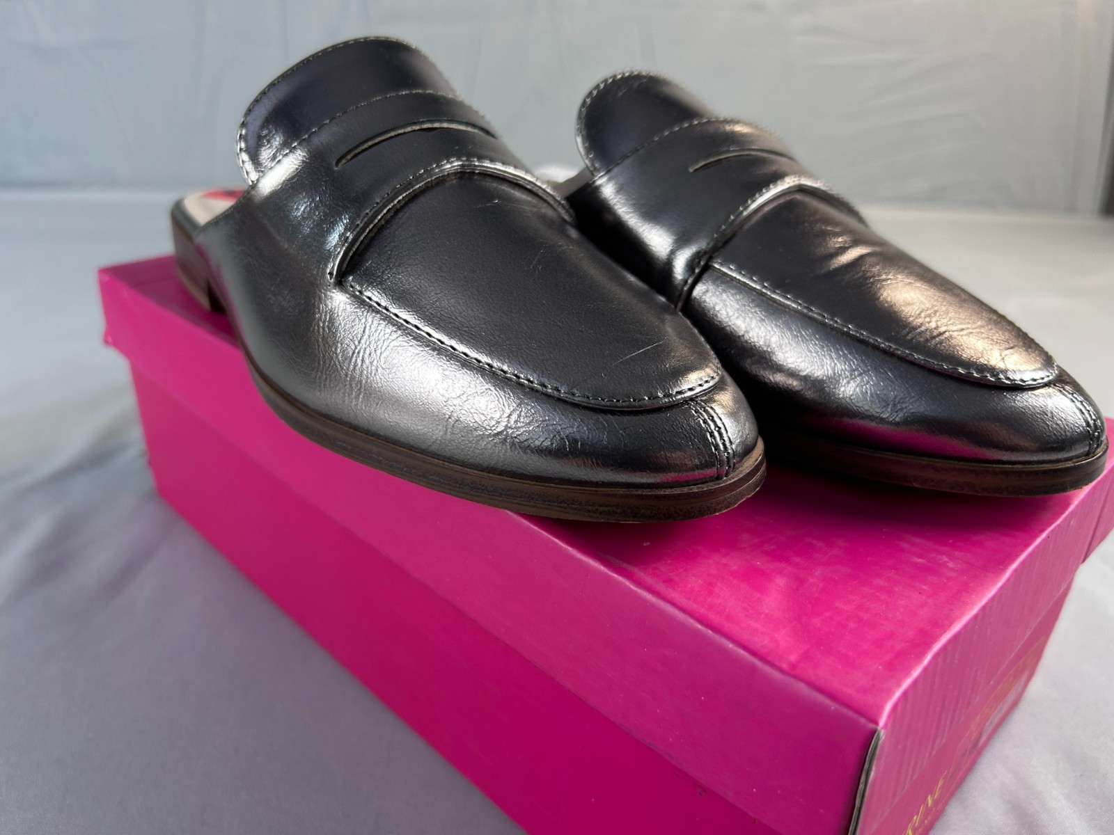 Catherine Malandrino Women Mule Loafers Size 6 Pewter Leather Slip On Old Money