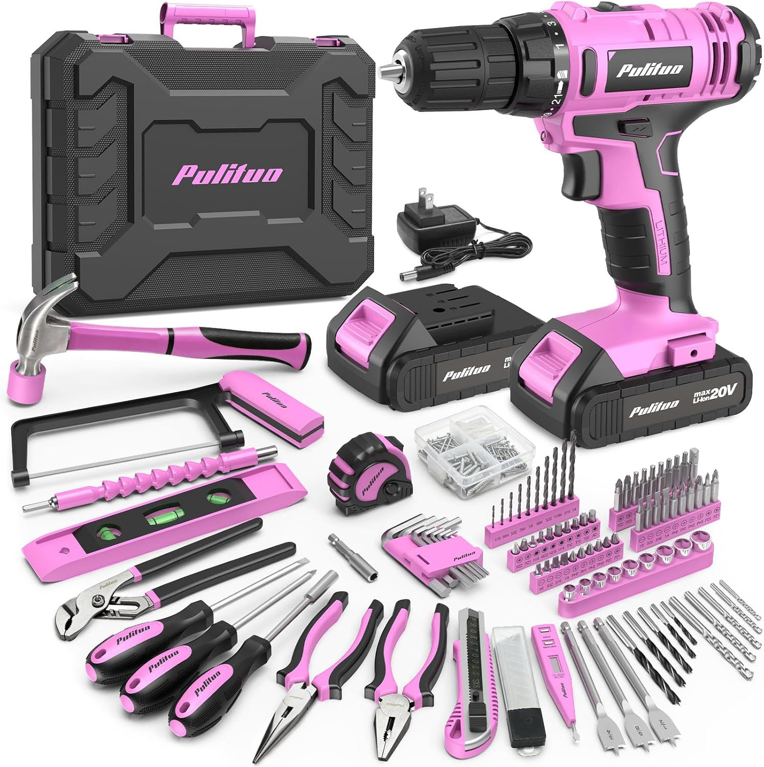 Power Drill Tool Kit with 20V Cordless Drill/Driver, Electric Screwdriver, 2 Bat