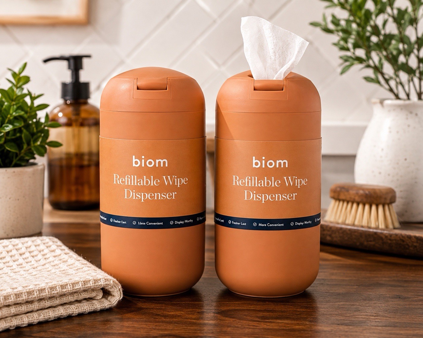2 Pack Biom Refillable Wipe Dispenser Terracotta Magnetic Lid New