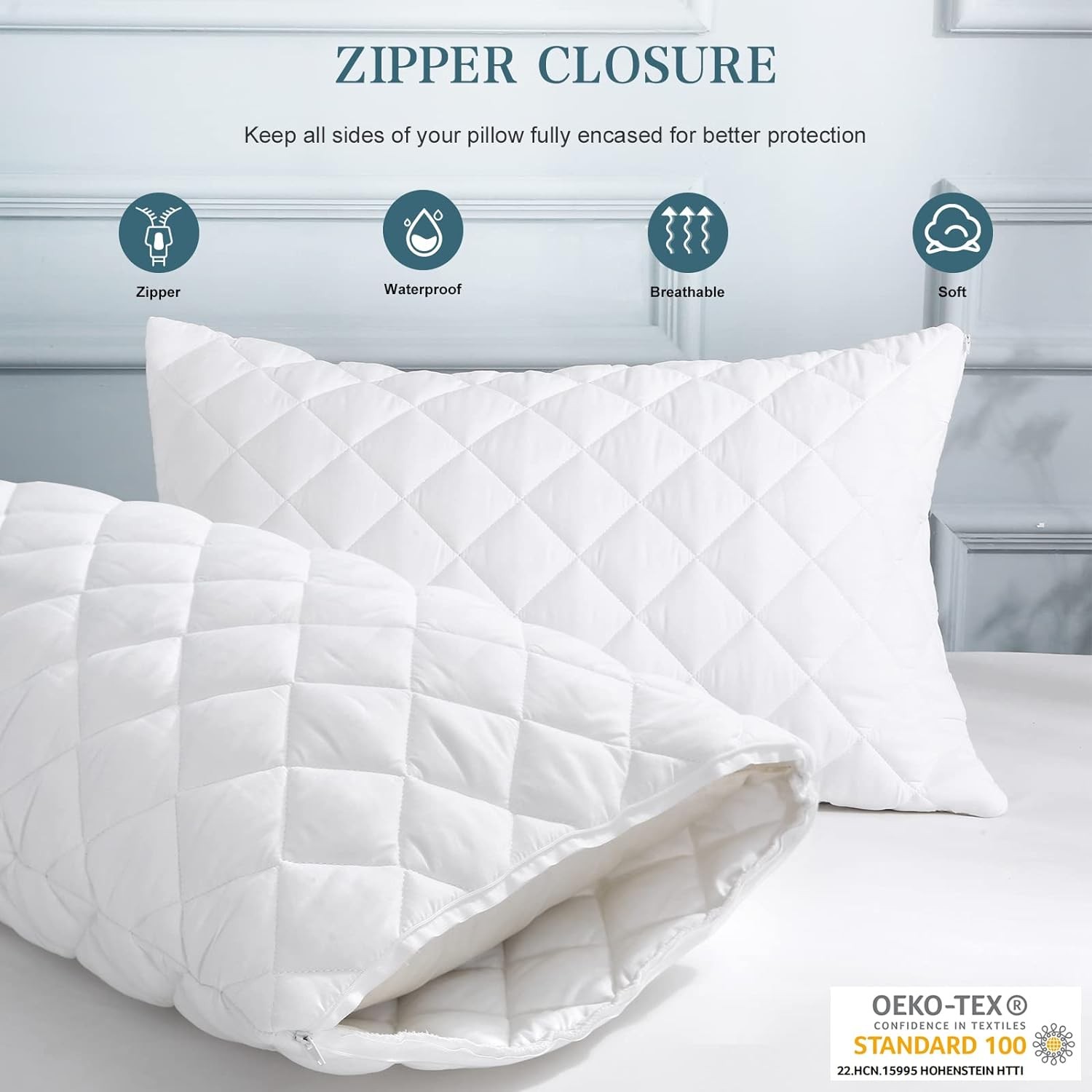 UNILIBRA Waterproof Pillow Protector Quilted Standard Protector, White