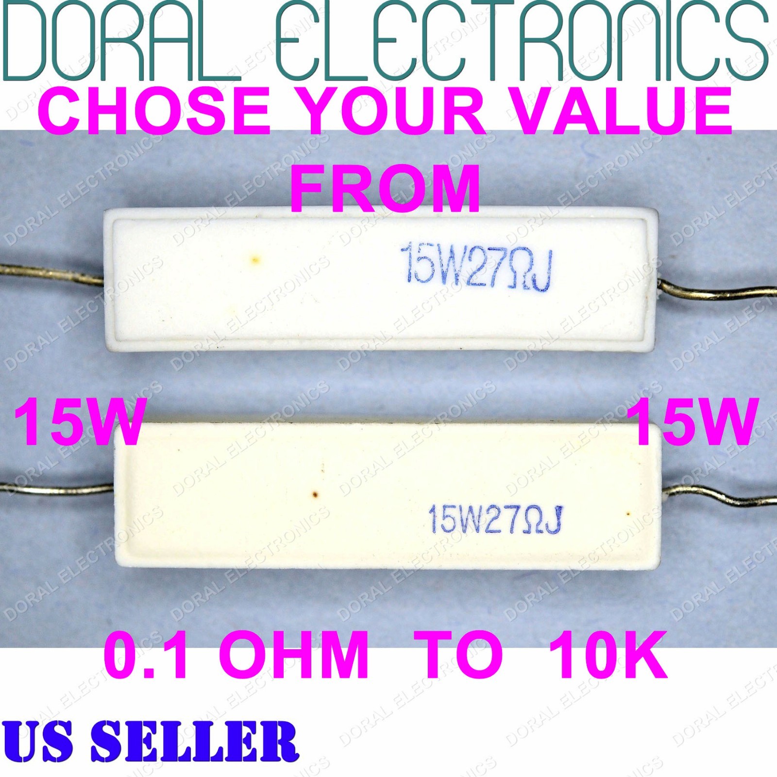 2 pcs 15W 0.1 Ohm to 10K Ohm 5% Ceramic Cement Power Resistor 15 W 15WATT WATT