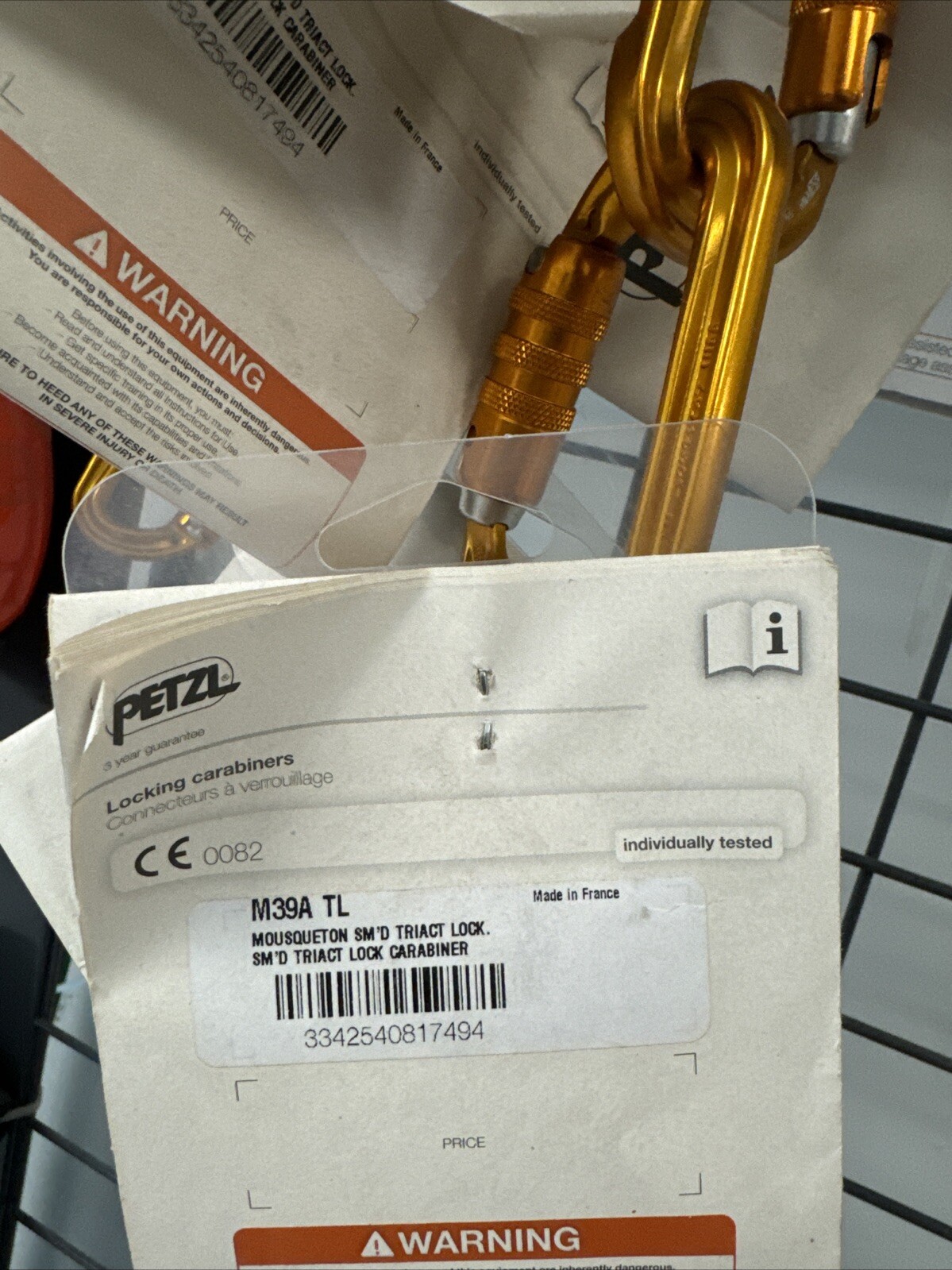 Petzl M39A TL Carabiner, Triact-Lock, 3" Length, Aluminum, Orange