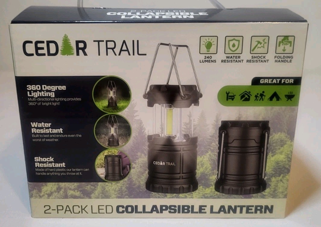 Cedar Trail 2 Pack LED Collapsible Lanterns Portable Battery Powered Handle New