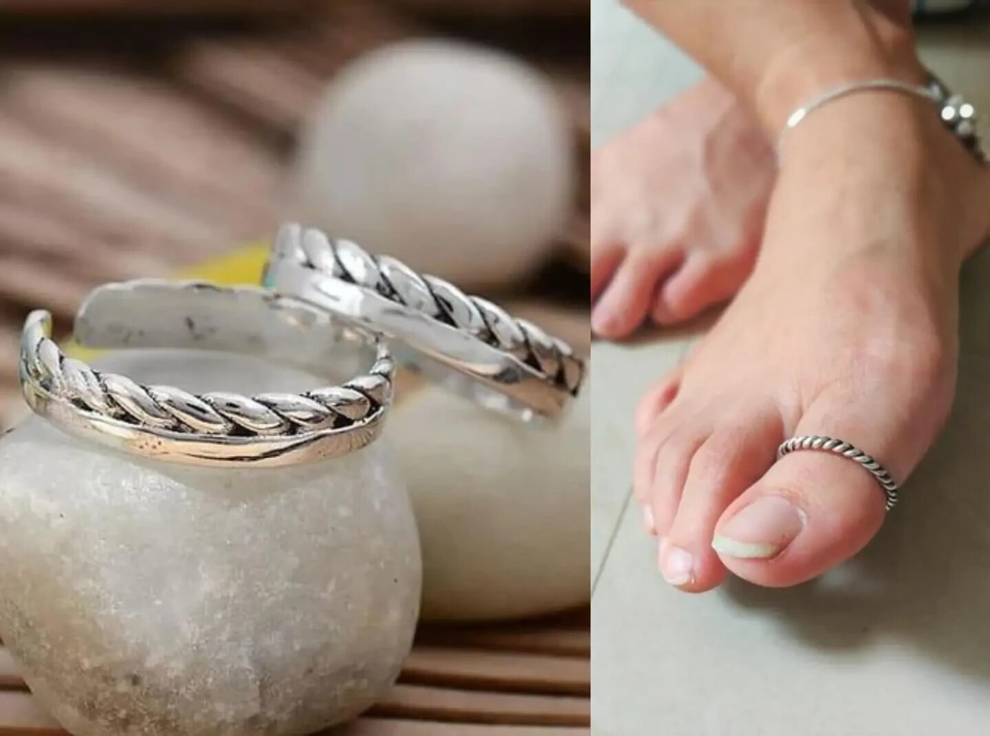 Adjustable Women's Solid Metal Solid 925 Sterling Silver Big Toe Ring 1 Pair