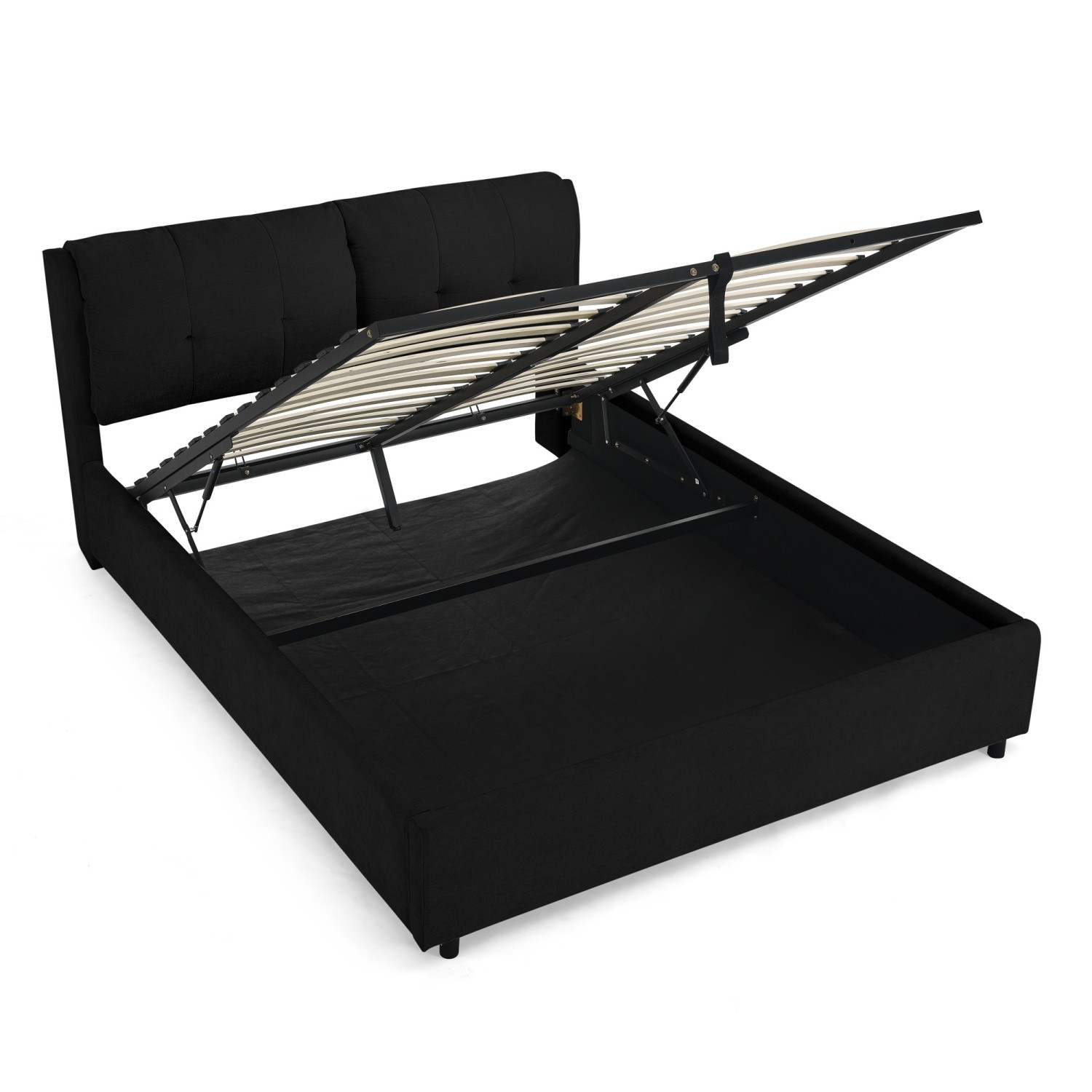 Queen/King Size Upholstered Platform Bed Frame w/ Hydraulic Storage System Black