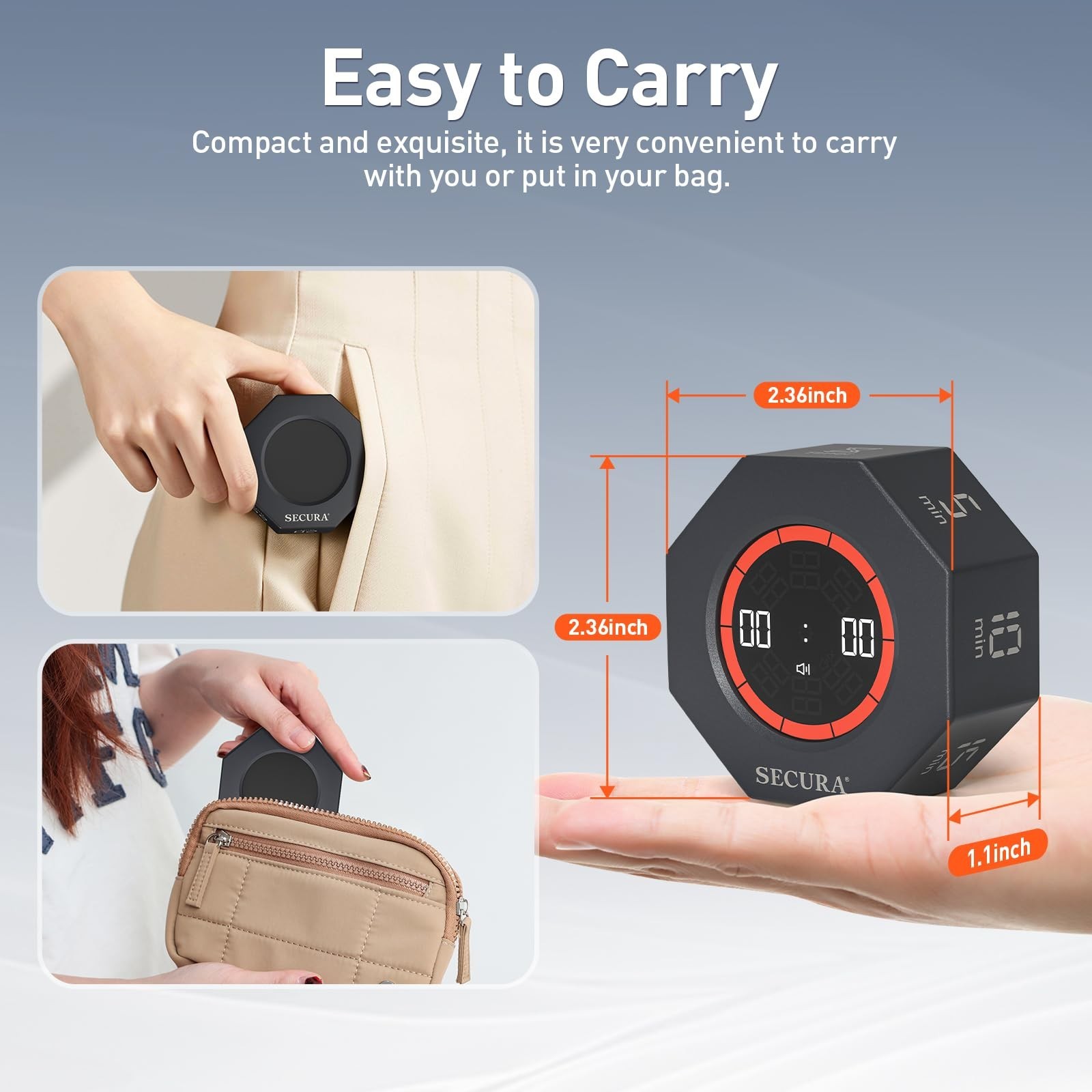 Secura Pomodoro Timer for ADHD & Productivity, Flip Cube Timer with 7 Presets...