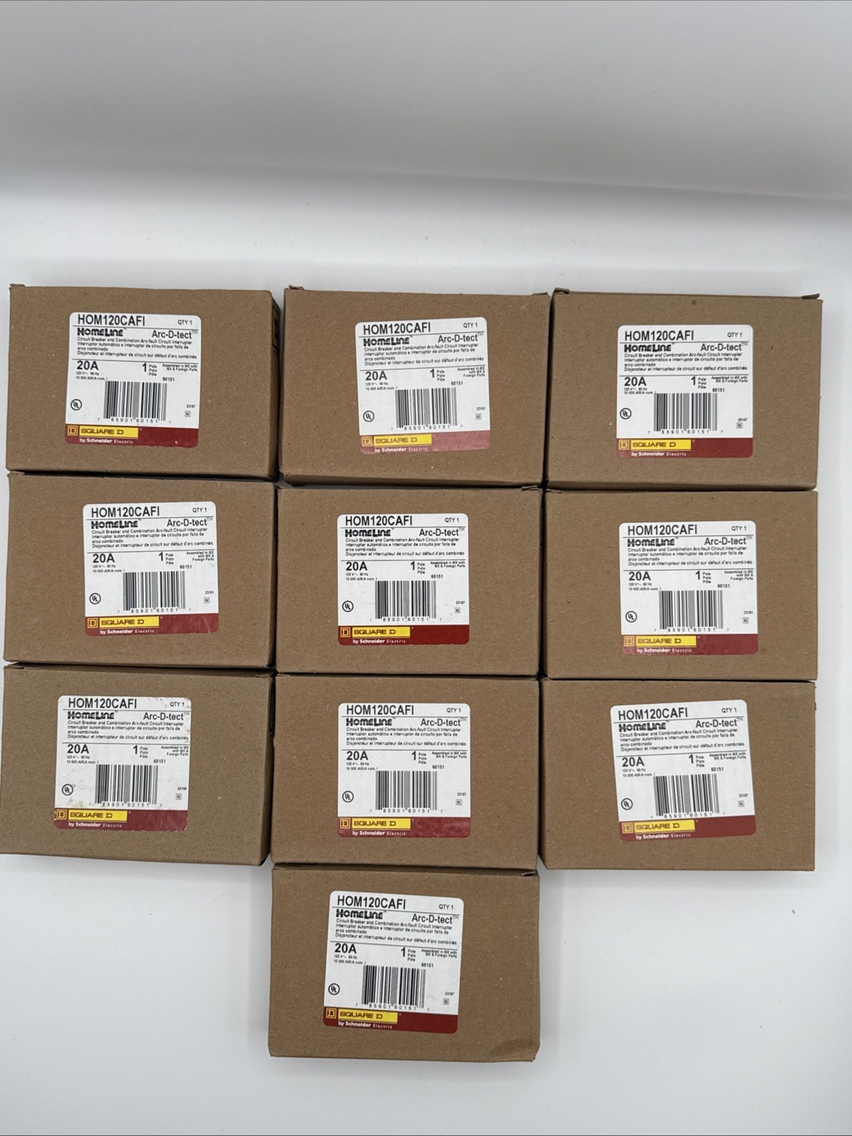 10 PCS HOM120CAFI HOM120CAFIC Homeline Square D Breaker 20 Amps 120 Volts 1 Pole