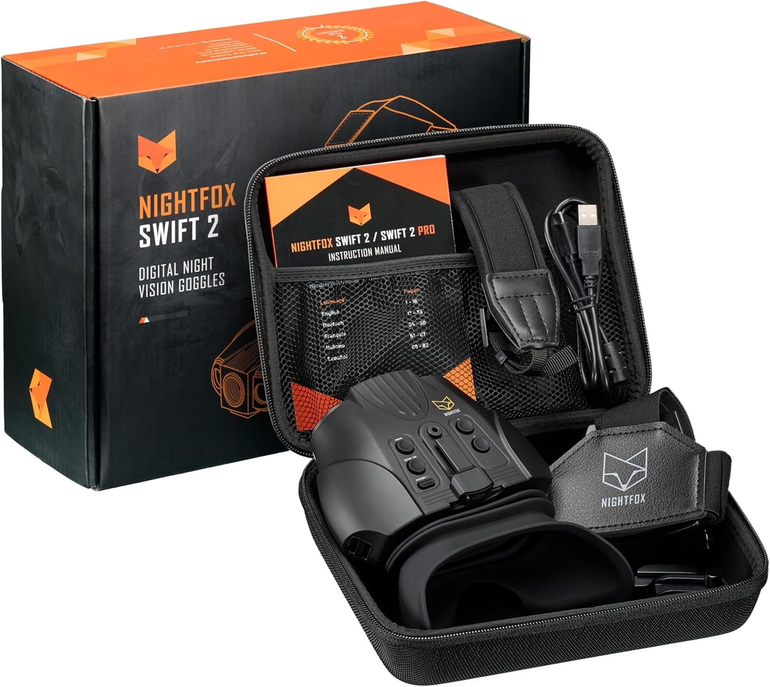 Nightfox Swift 2 Pro Night Vision Goggles w/ Adjustable Head Strap, 32GB Memory