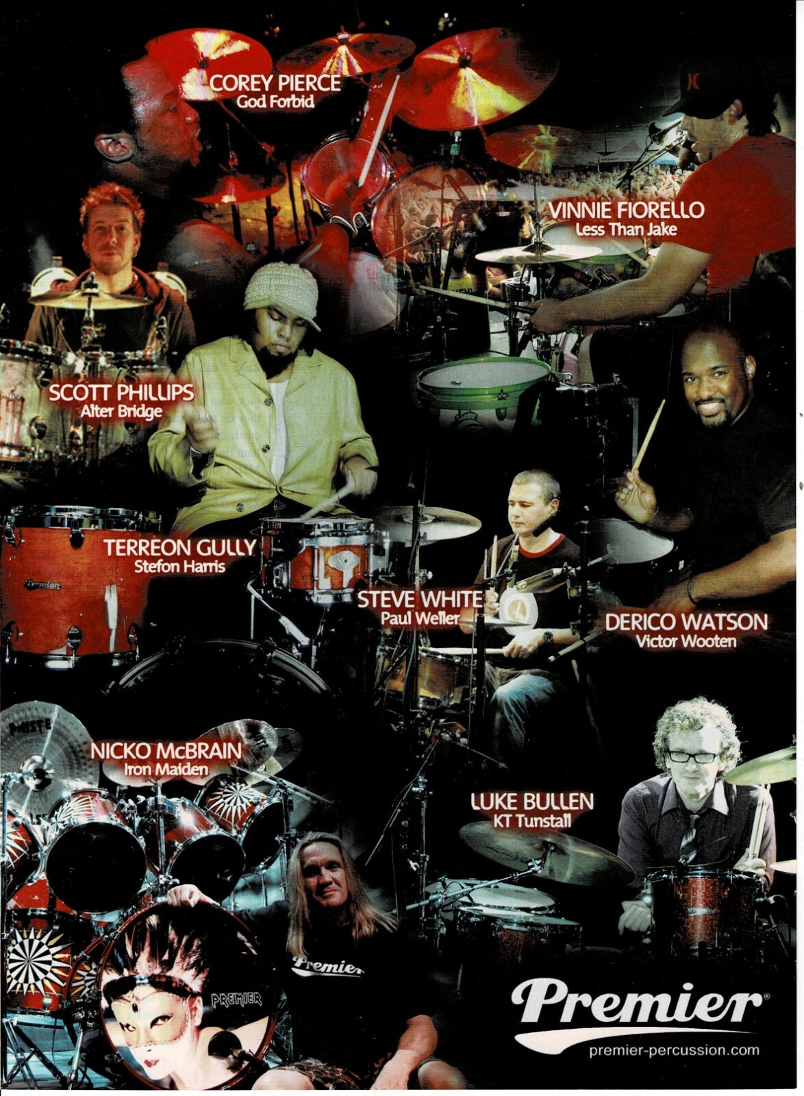 PREMIER DRUMS - PHILLIPS / MCBRAIN / FIORELLO / GULLY / BULLEN - 2007 Print Ad
