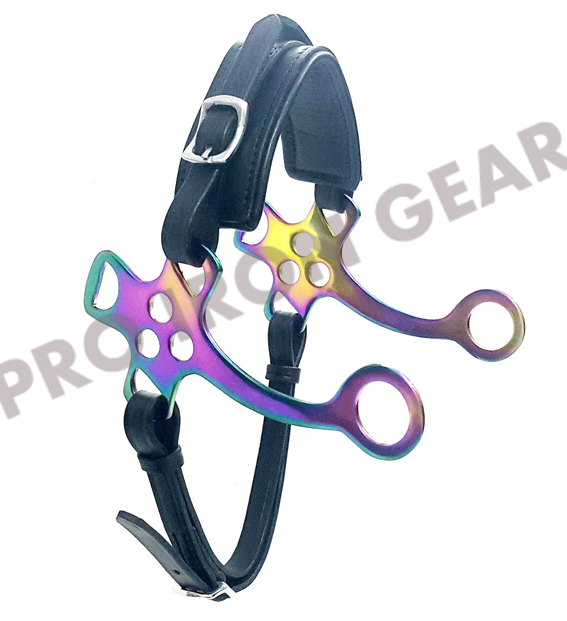 Rainbow Hackamore Bitless Horse Bit English Western Adjustable Leather (BLACK)