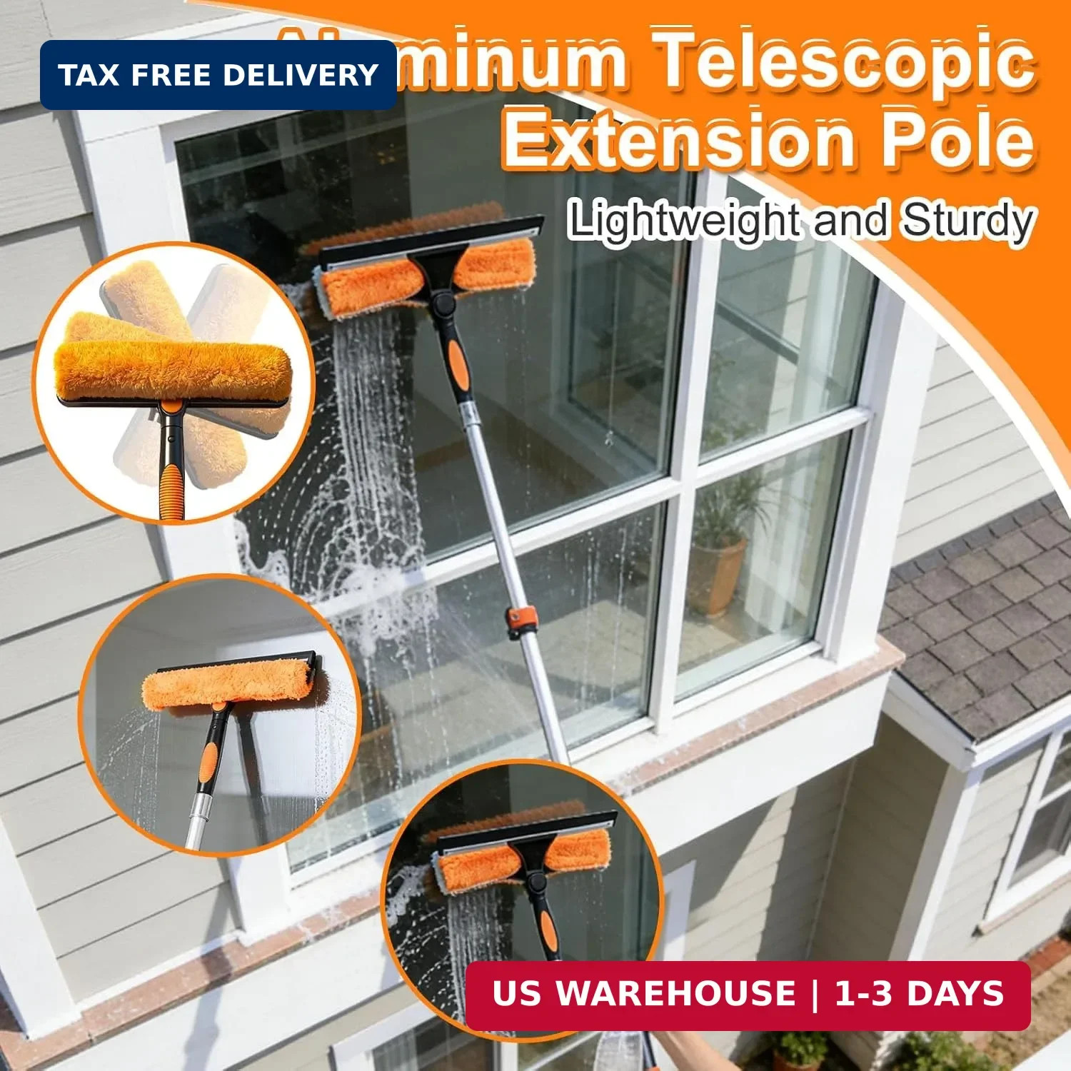 30FT High Window Cleaning Kit, 5-24 FT Telescoping Extension Pole with Dual Acti
