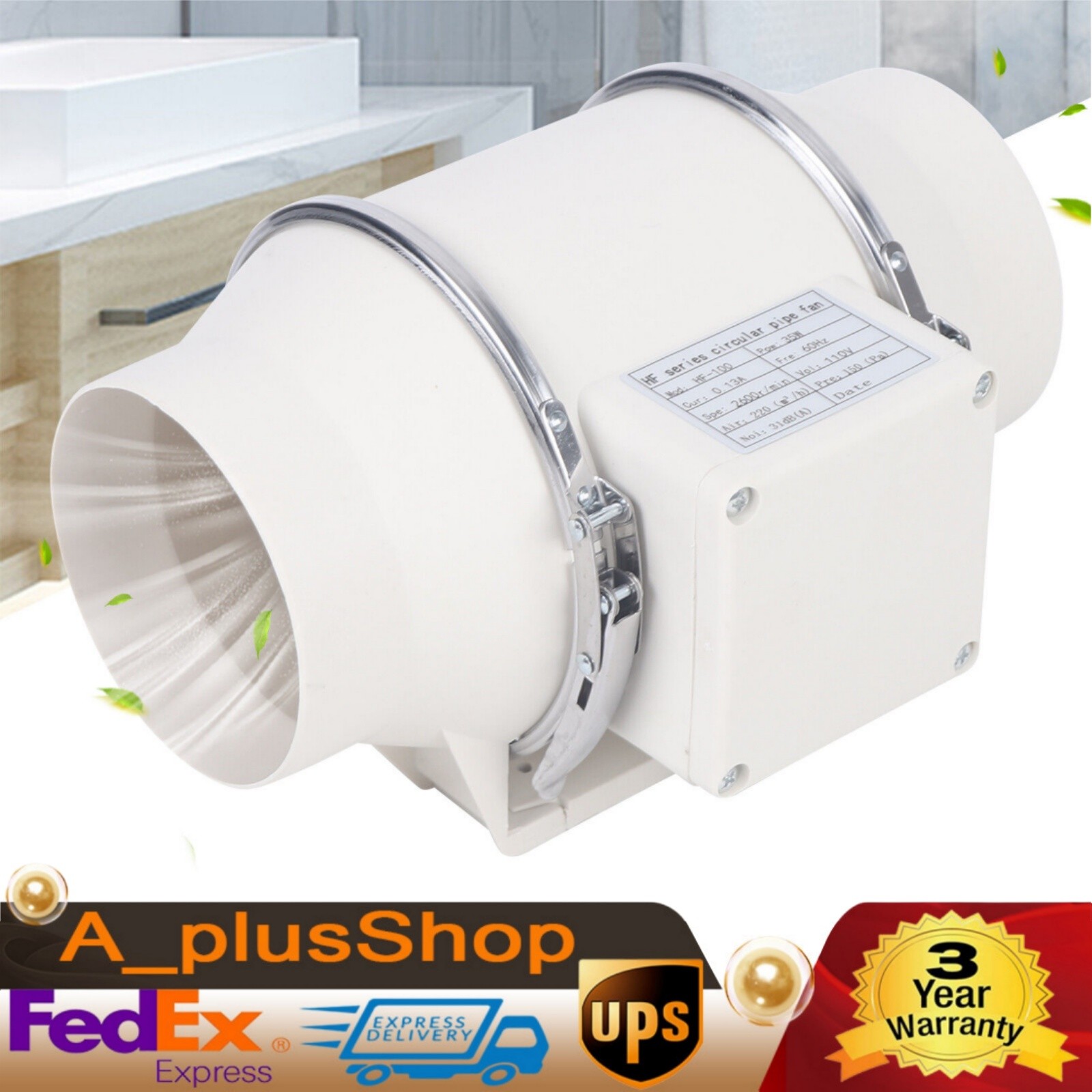 4 Inch Inline Tube Duct Exhaust Blower Fan Ventilation Fan Extractor 220CFM USA