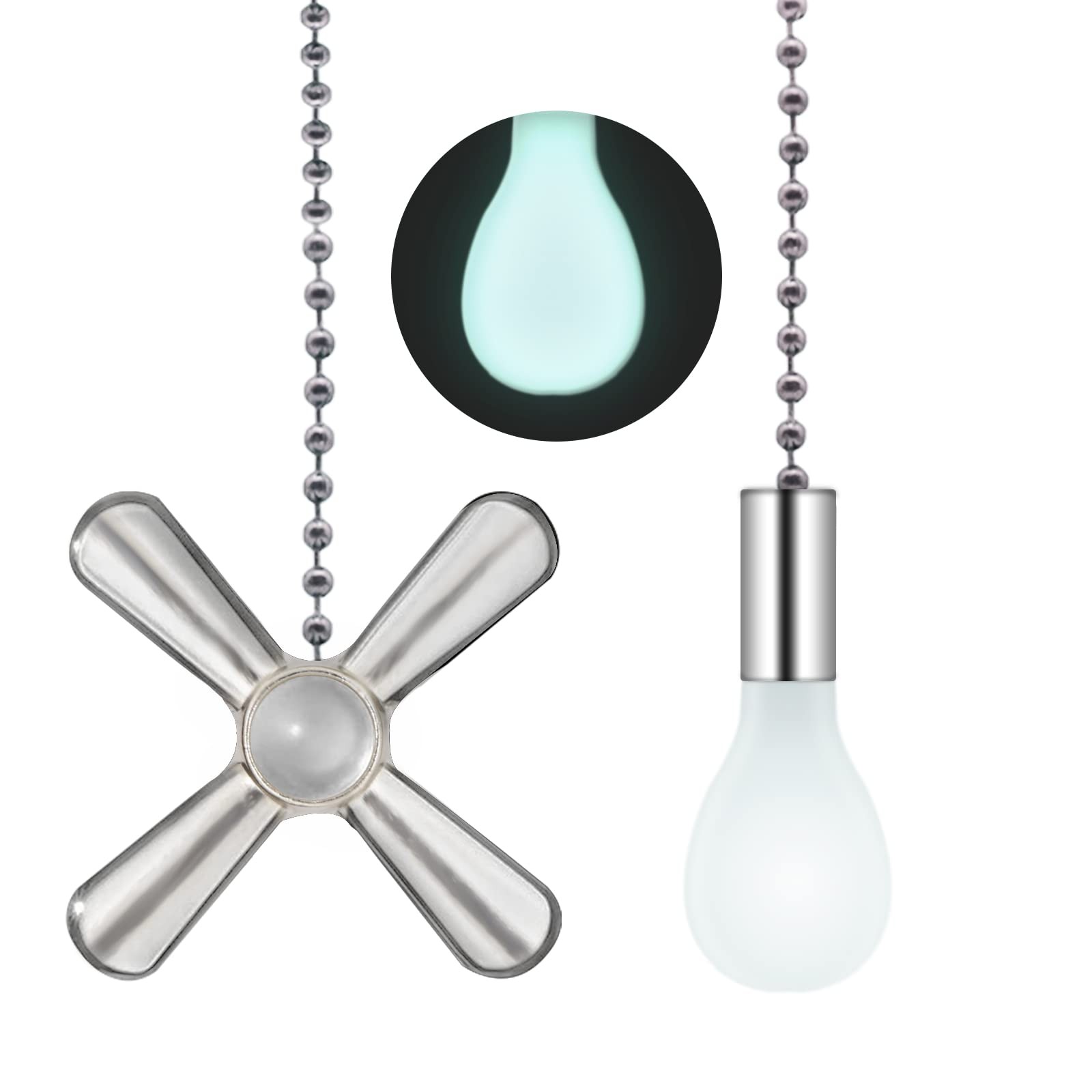 Dotlite Silver Ceiling Fan Pull Chain Set, 2Pack 3mm 12 inches,