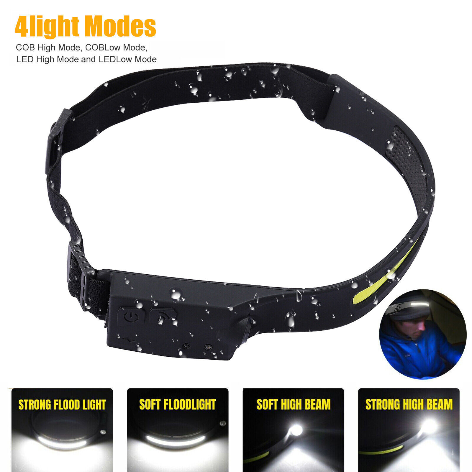 2X Waterproof COB Headlamp Night Buddy LED Sensor 230° Head Torch Headlight Lamp