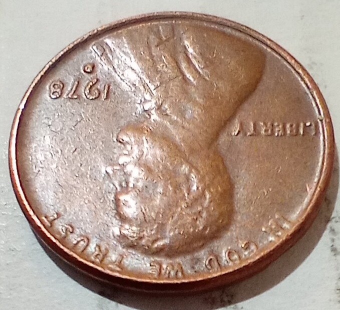 1978 D Cent Coin Stretched IN Error Touching Rim Obverse