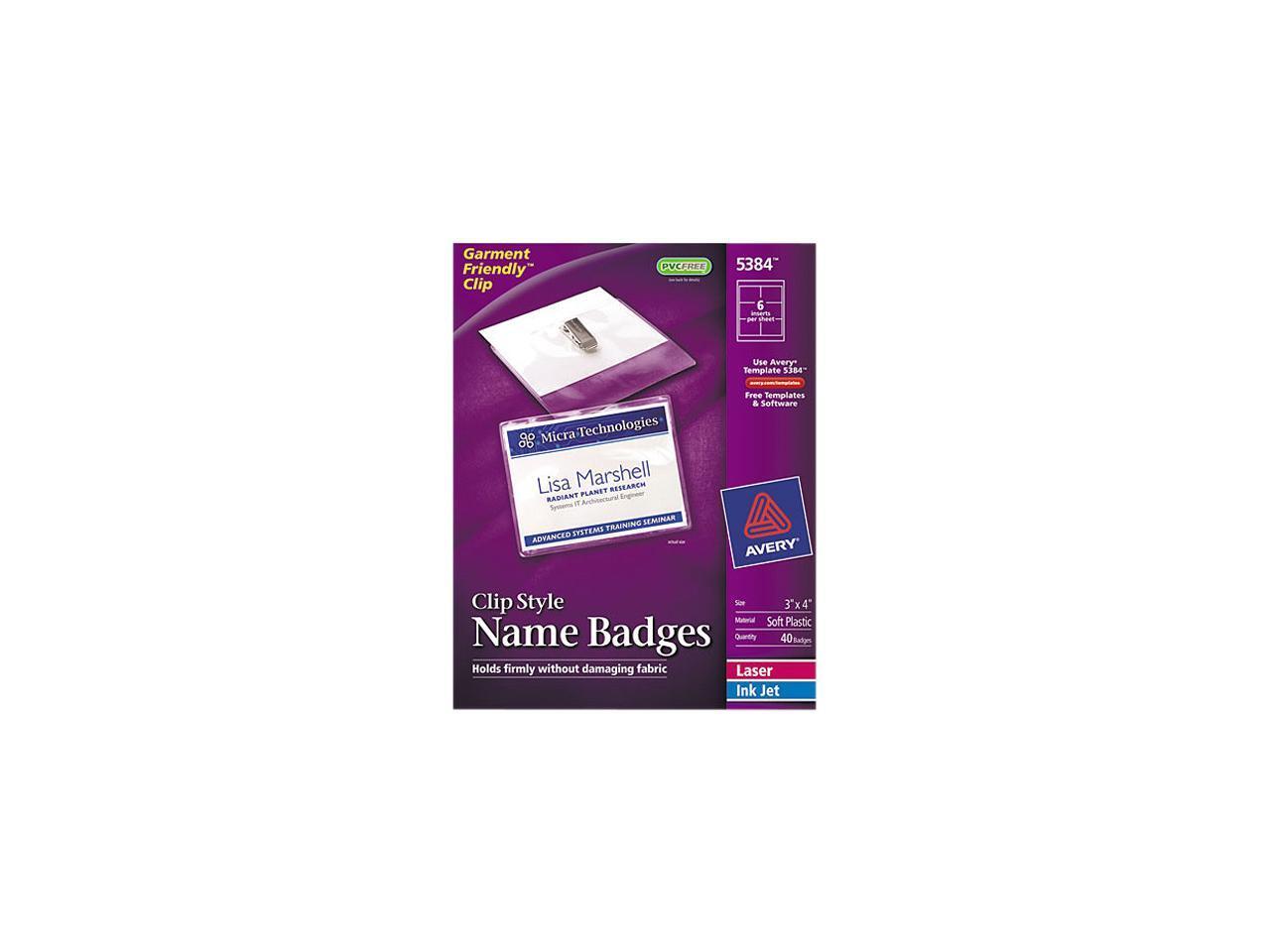 Avery 5384 Badge Holders w/Laser/Inkjet Inserts, Top Load, 3 x 4, White, 40/Box