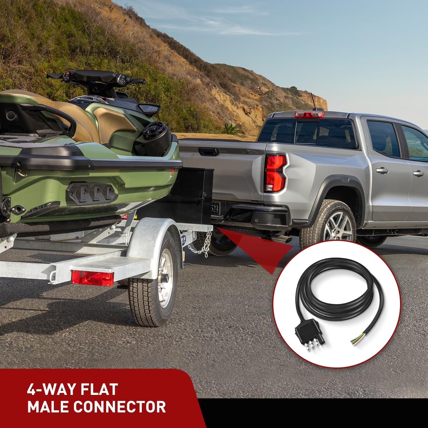Heavy Duty 4-Way Trailer Extension Cable – 5 Feet, Pure Copper, Weatherproof
