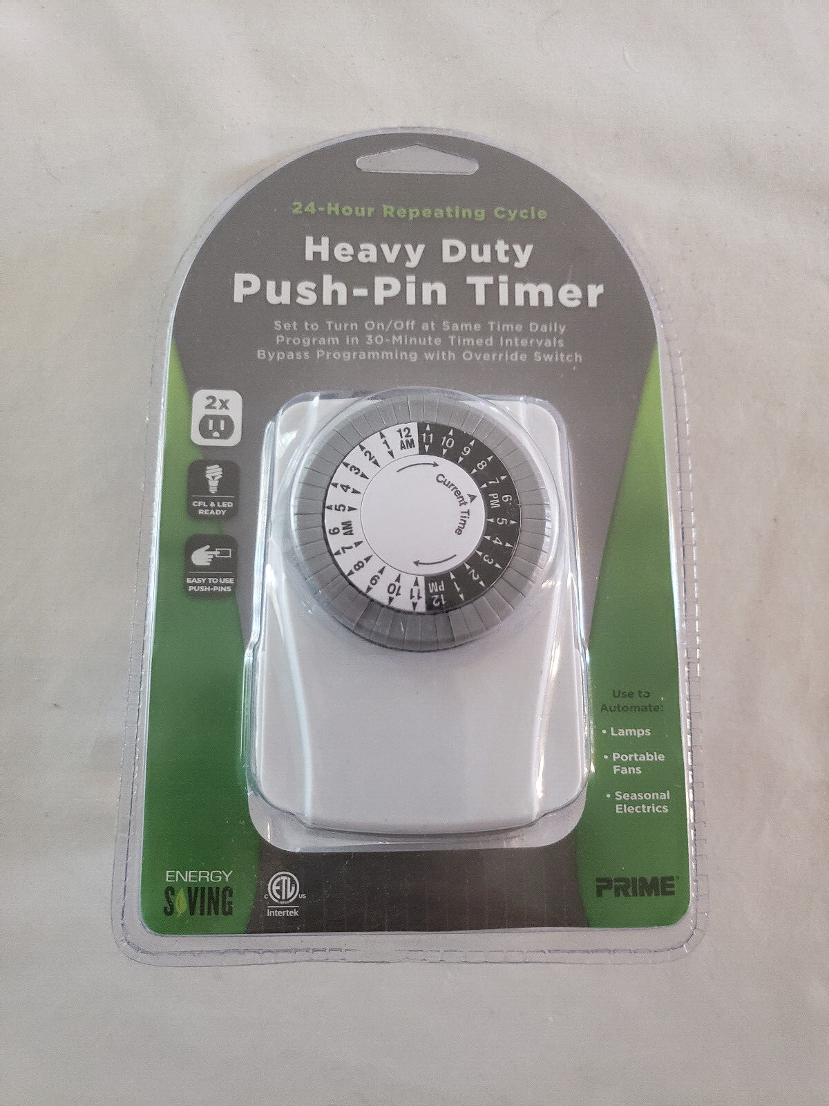 PRIME Push Pin Timer 24-Hour Indoor Heavy Duty Repeating For Home Appliances NIP