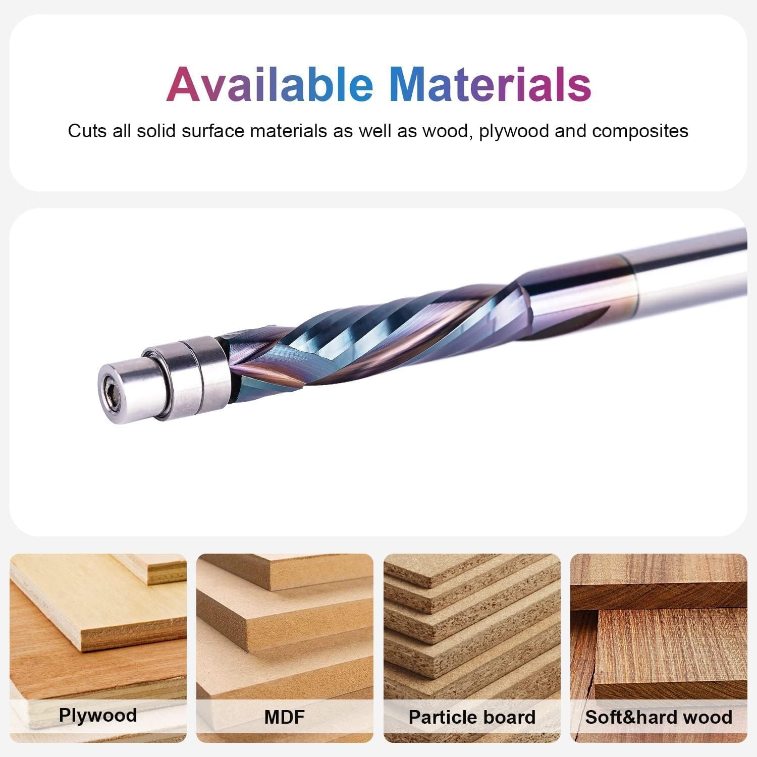 SpeTool 5PCS Solid Carbide Compression Flush Trim Router Bit 1/4" Shank TAC Coat