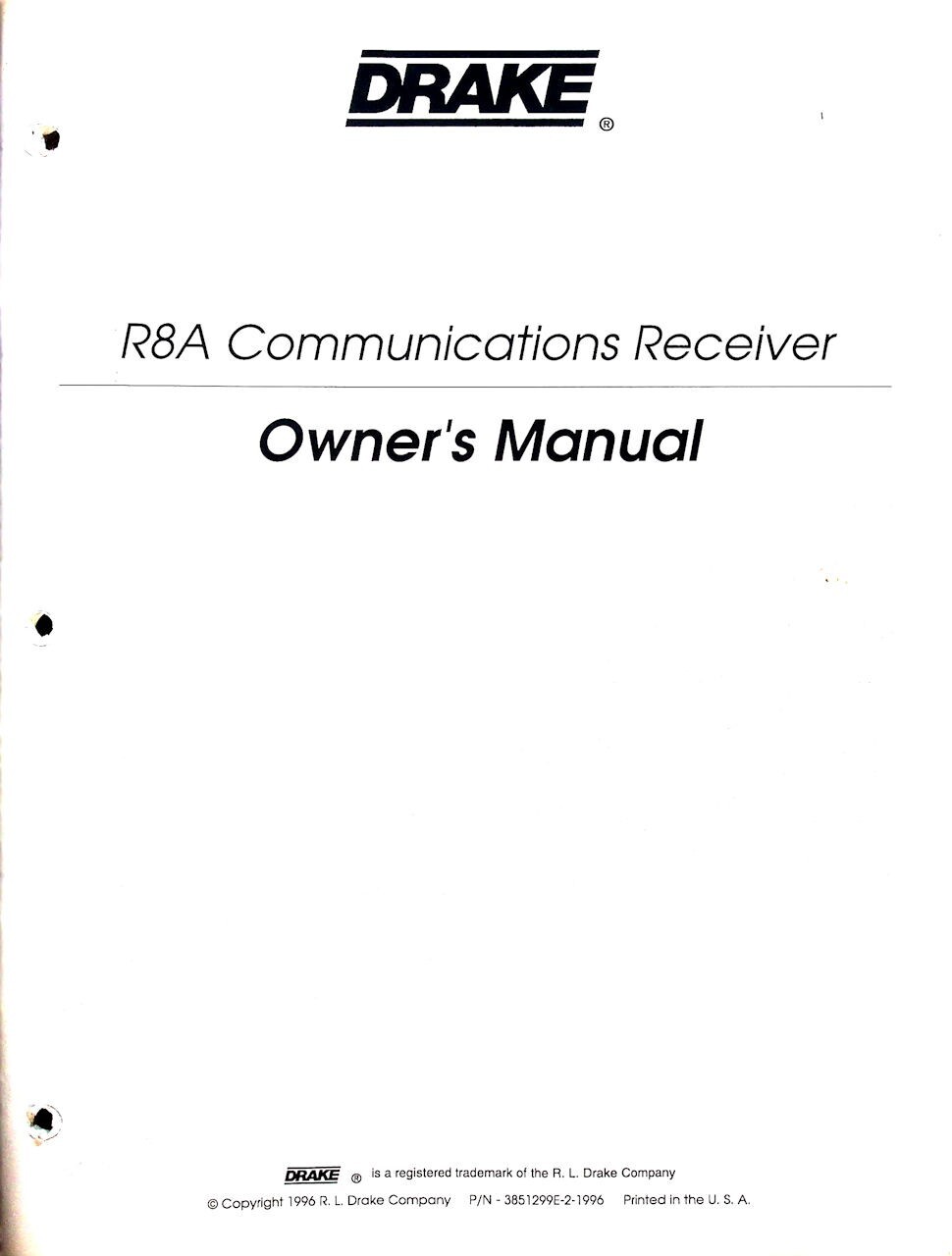 Rare DRAKE R8A COMMUNICATIONS RECEIVER ORIGINAL OWNER'S INSTRUCTION MANUAL