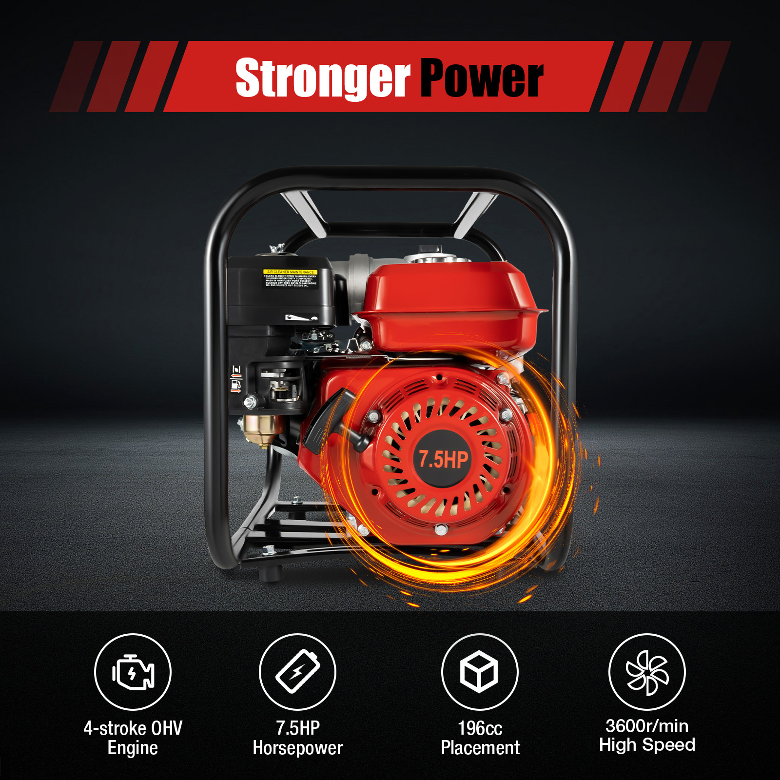 7.5HP 3000W Gas Power Semi-Trash Water Pump High Pressure Garden Irrigation