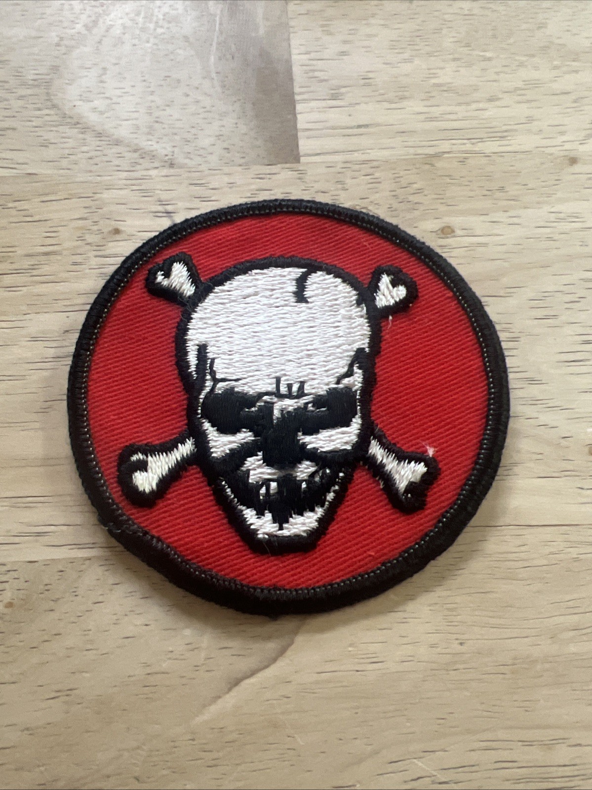 Vintage Style Embroidered Skull & Cross Bones Patch – Red/Black Biker Patch