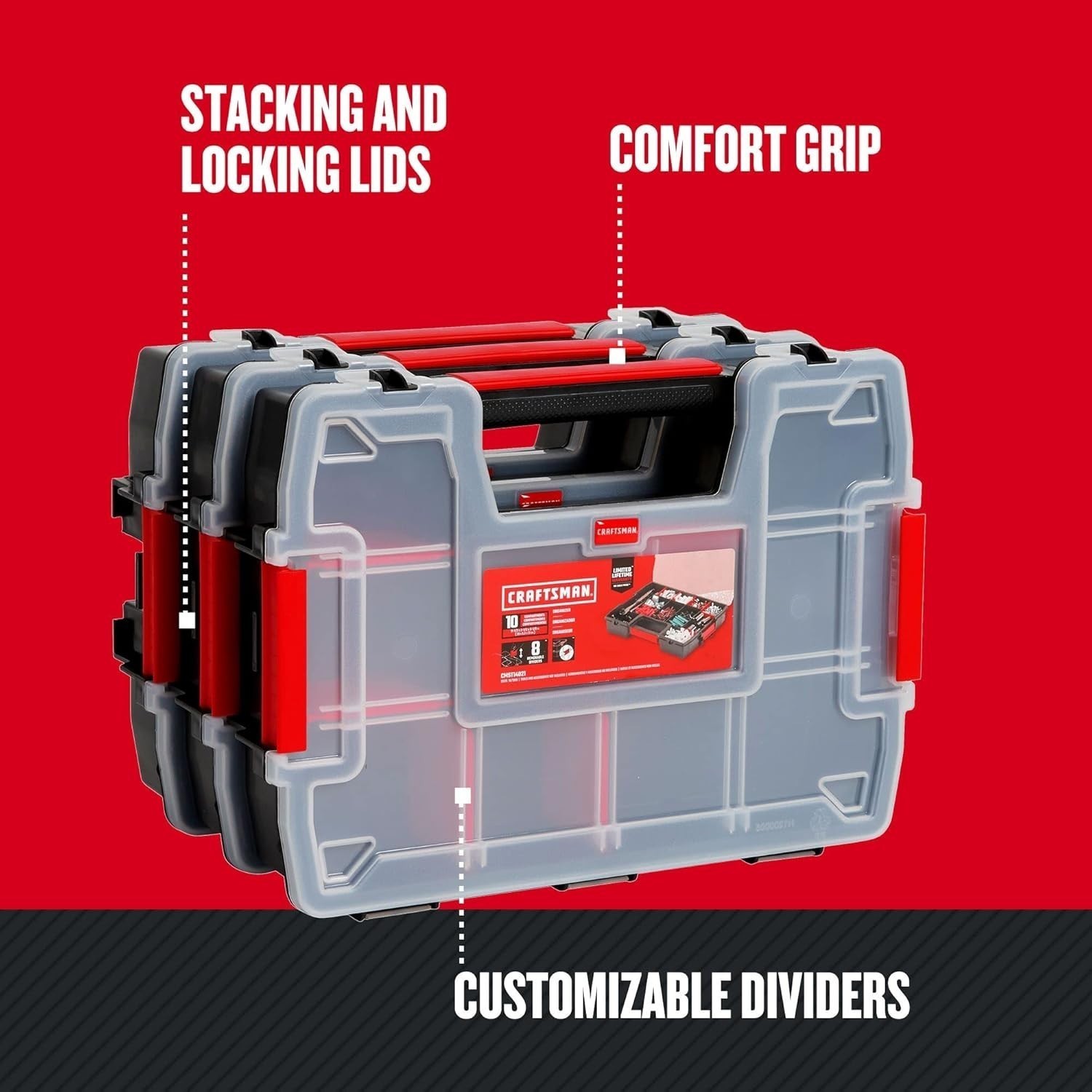3-Pack Storage Organizer Small Parts Organizer with 10-Compartments Tool Box