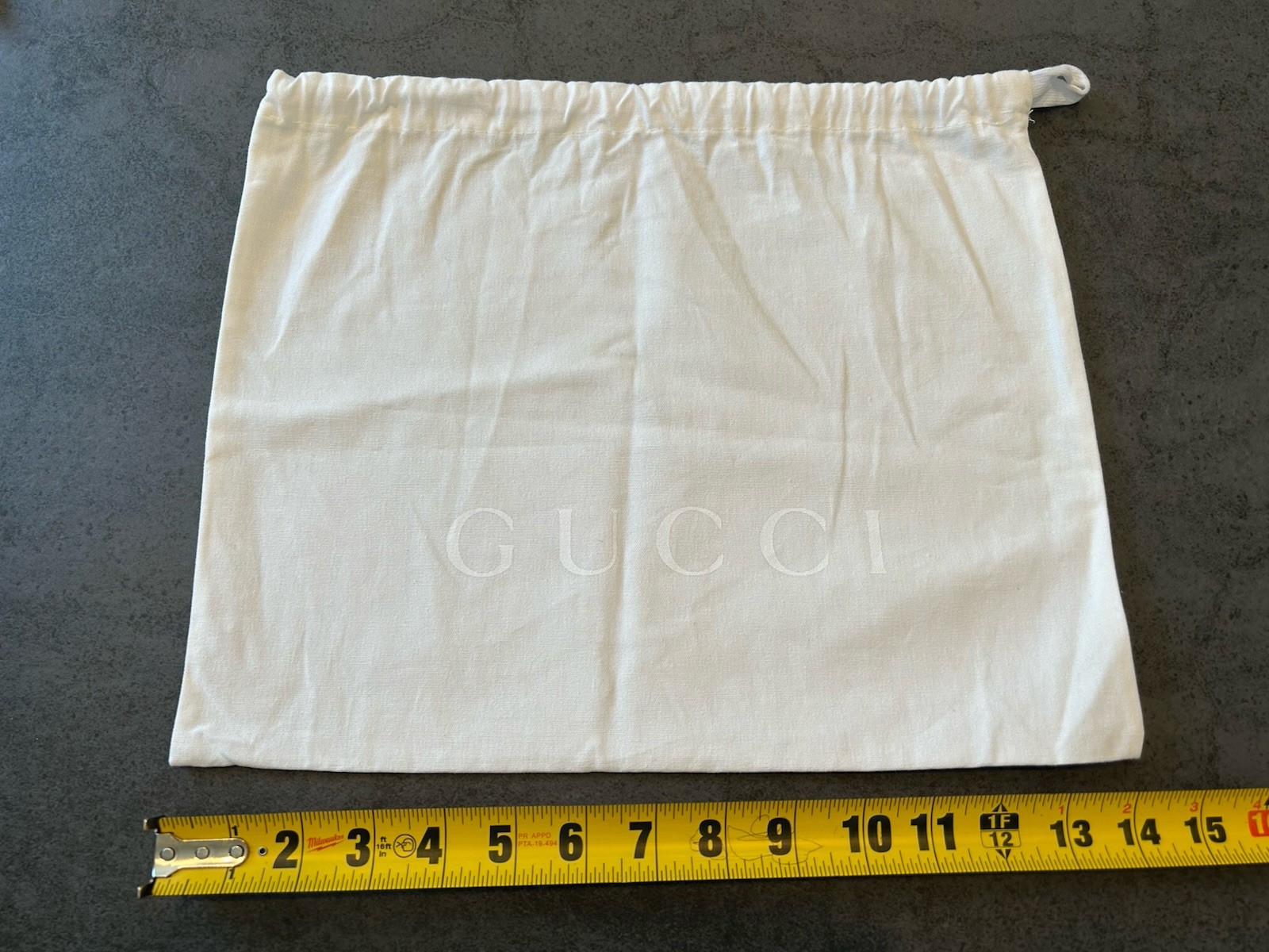GUCCI Dust Bag 14x11” White Logo Drawstring 100% Cotton Gift Storage Bag