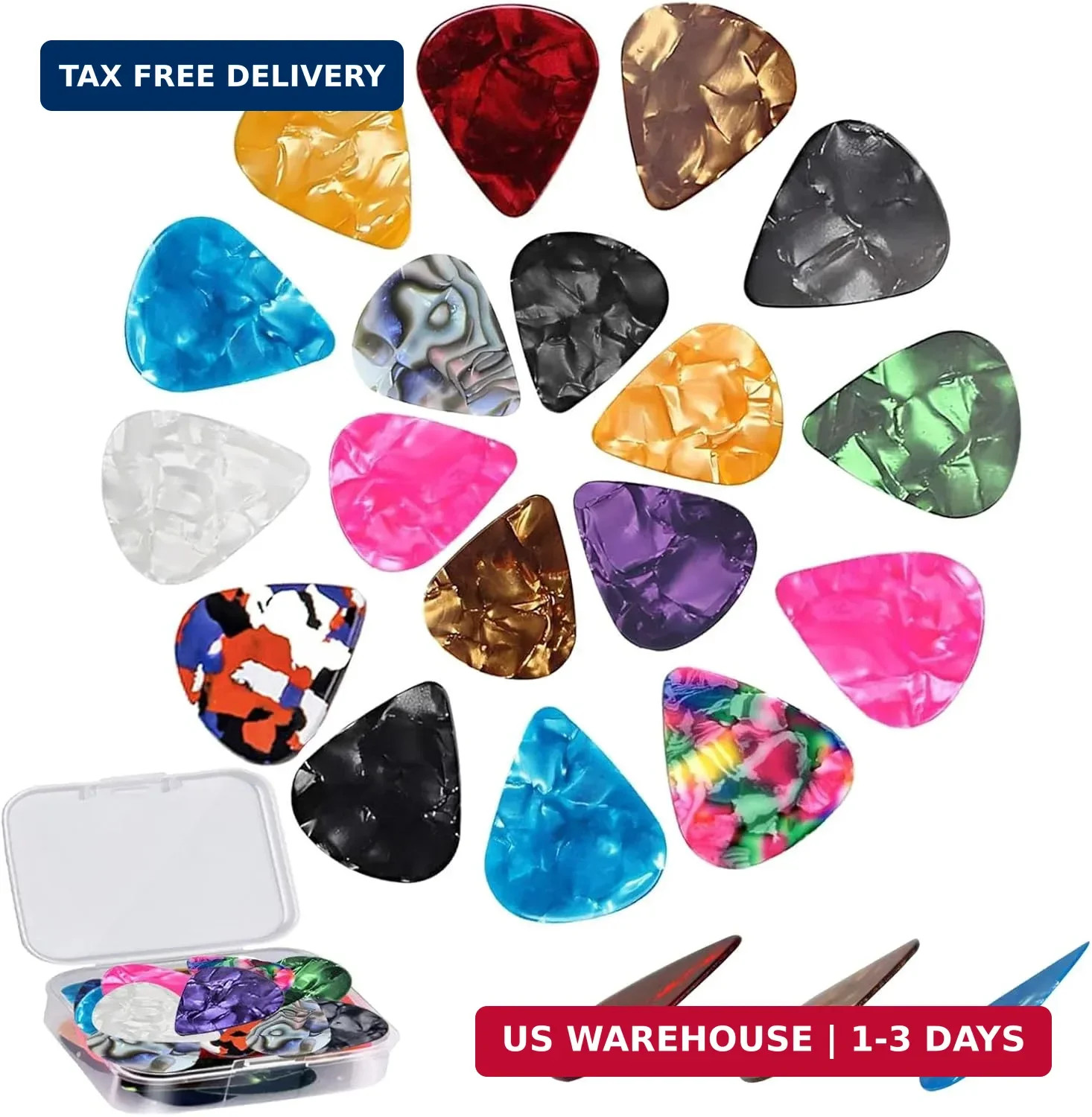 21 Pack Guitar Picks with Organizer Storage Box, 3 Different Thickness Colorful
