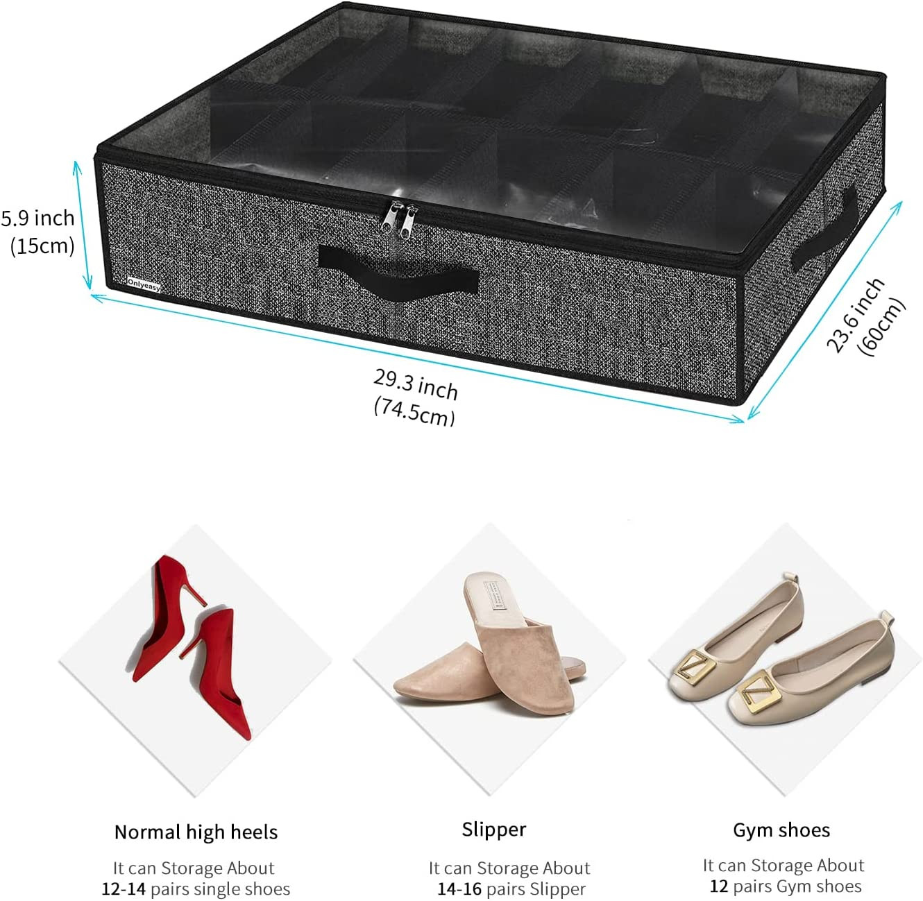 Sturdy under Bed Shoe Storage Organizer, Set of 2, Fit 12 to 24 Pairs, Underbed