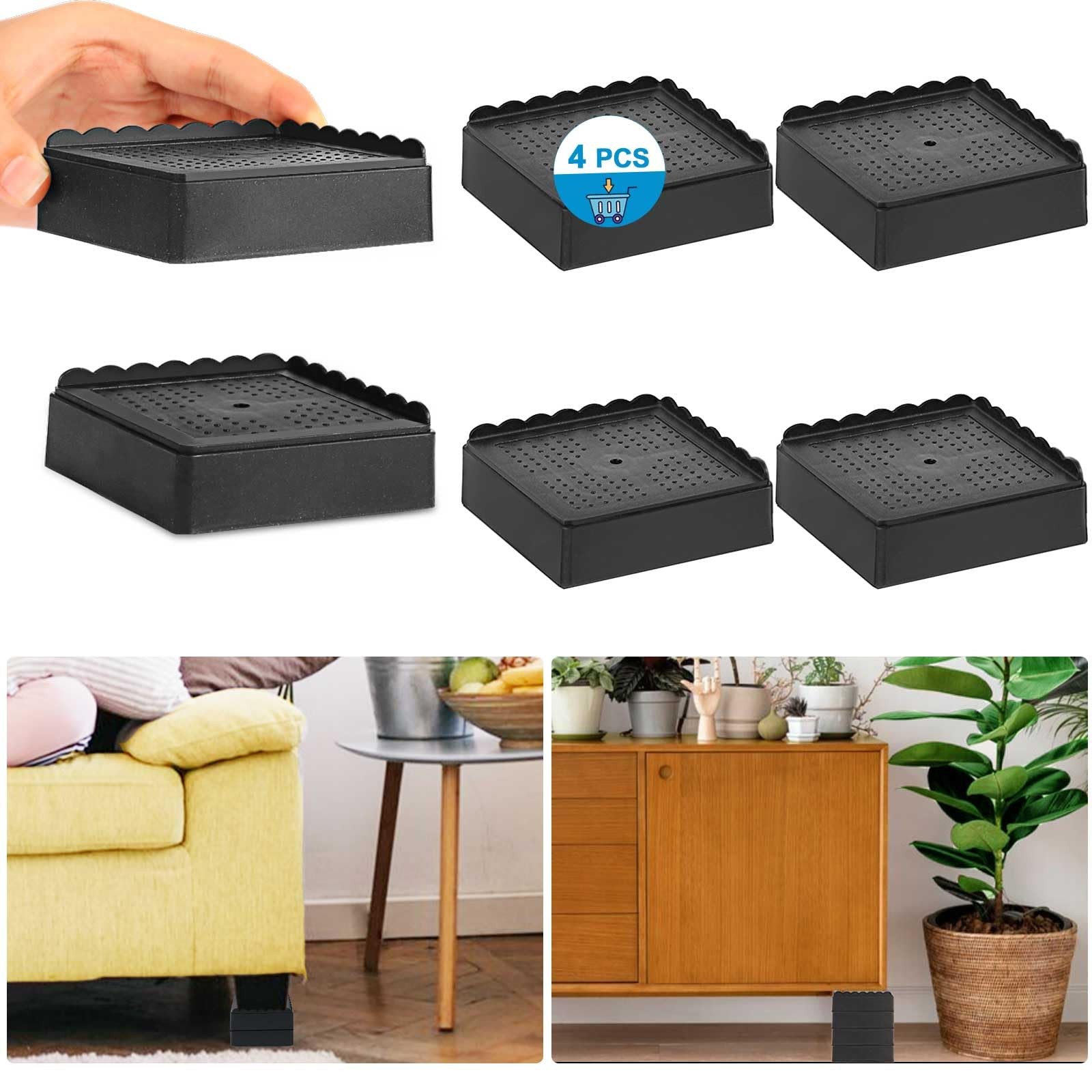 Bed Risers 1 inch, 2 inch, 3 inch, 4 inch Heavy Duty, Adjustable Furniture Rise