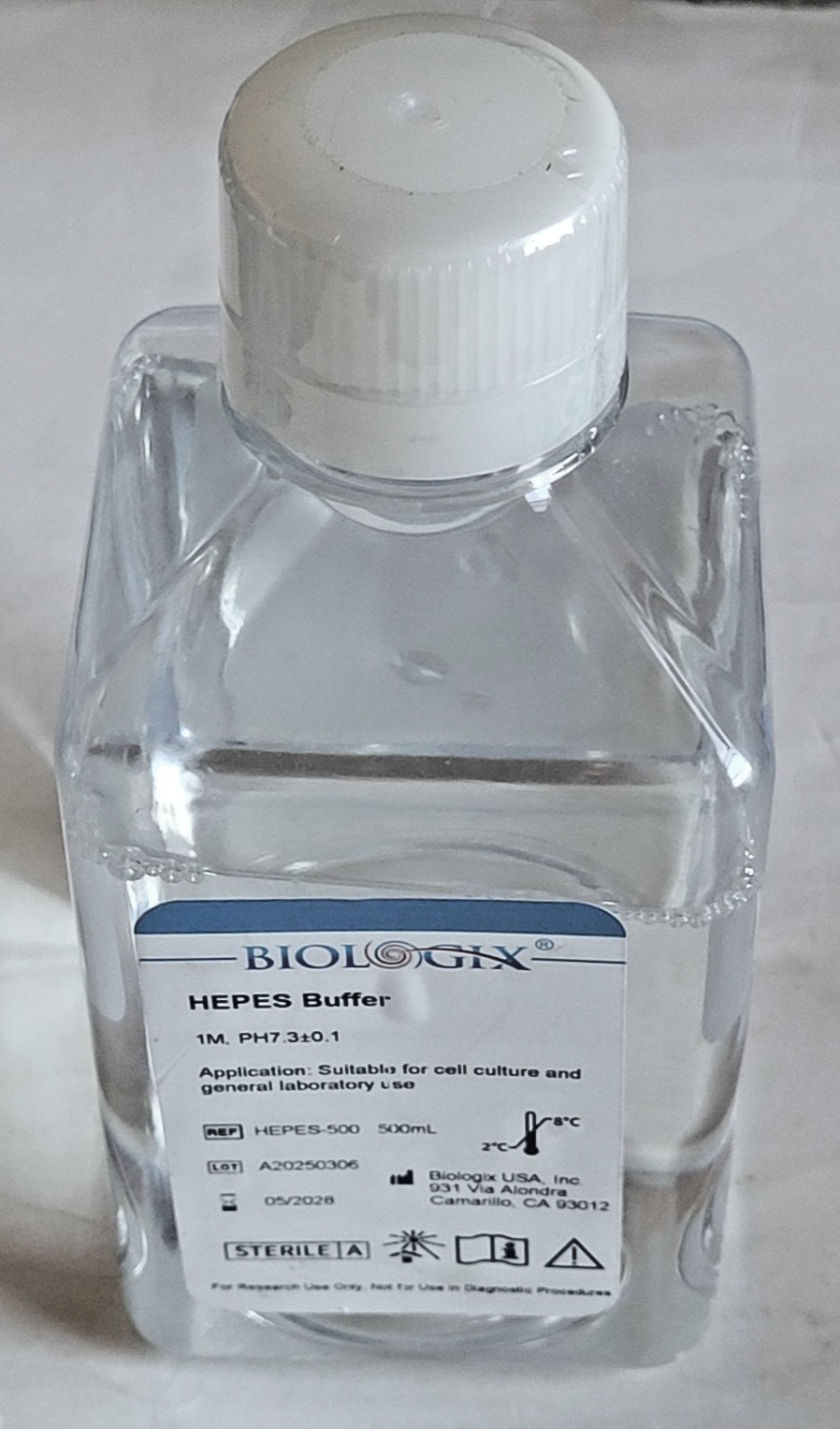 Biologix HEPES Buffer 1M PH7.3+0.1 Sterile, 500mL Bottle