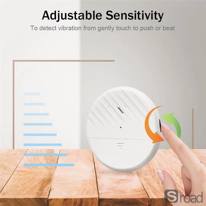 Wireless Vibration Sensor Alarm 125dB, Adjustable Sensitivity For Window Door