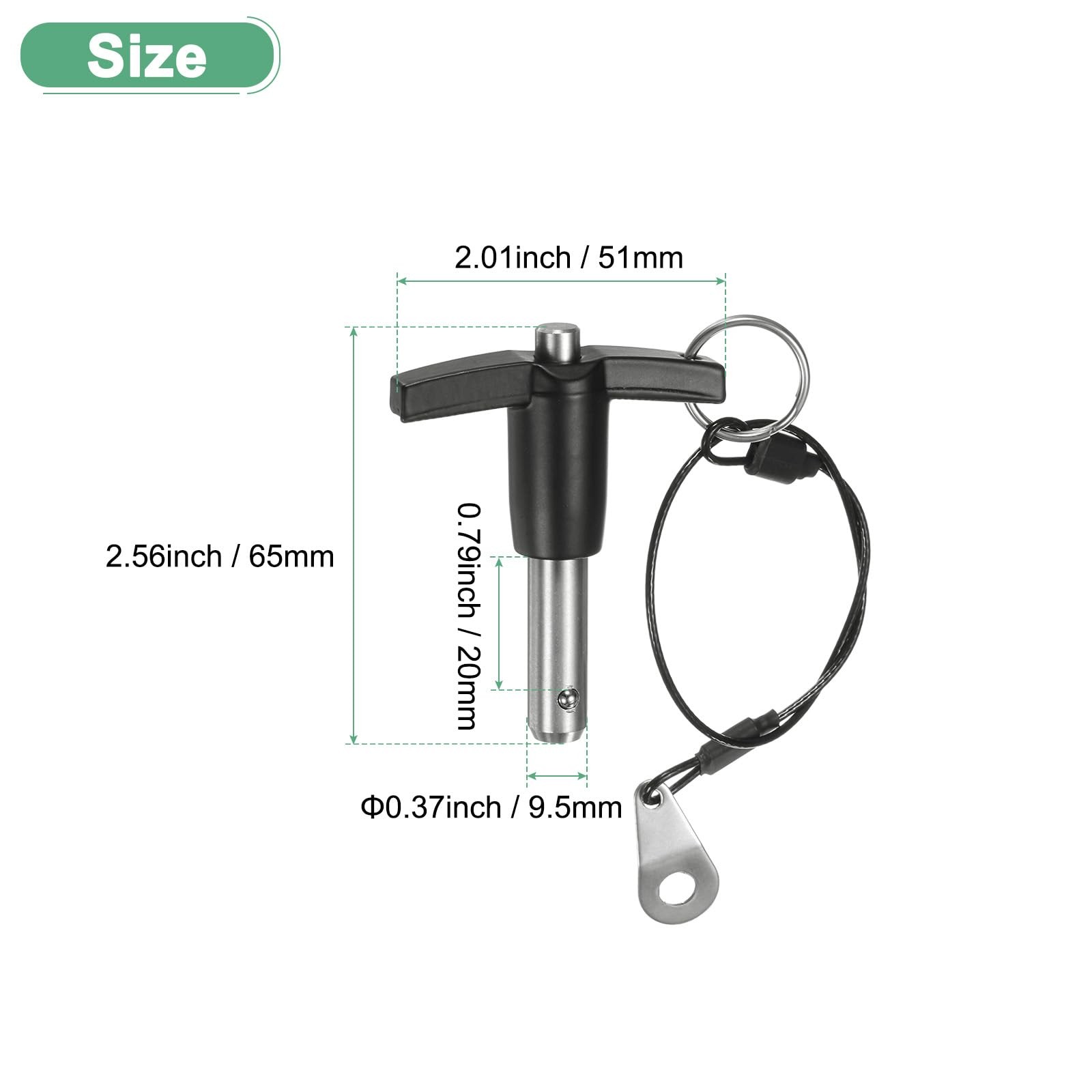 T Handle Lock Pin 3/8 Inch Dia 25/32 Usage Length Push-Button Quick Release