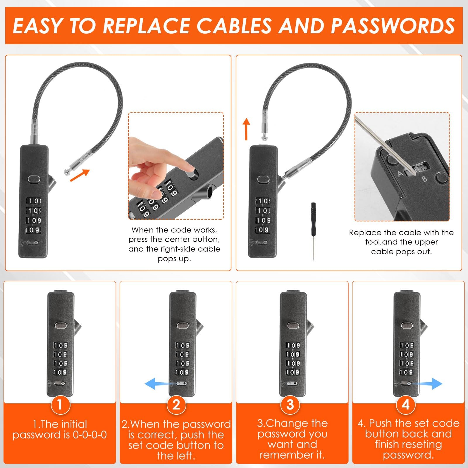 Tksdwblty 3Pack Wire Padlock Snowboard Lock Combination Cable Lock 4-Digit Ski