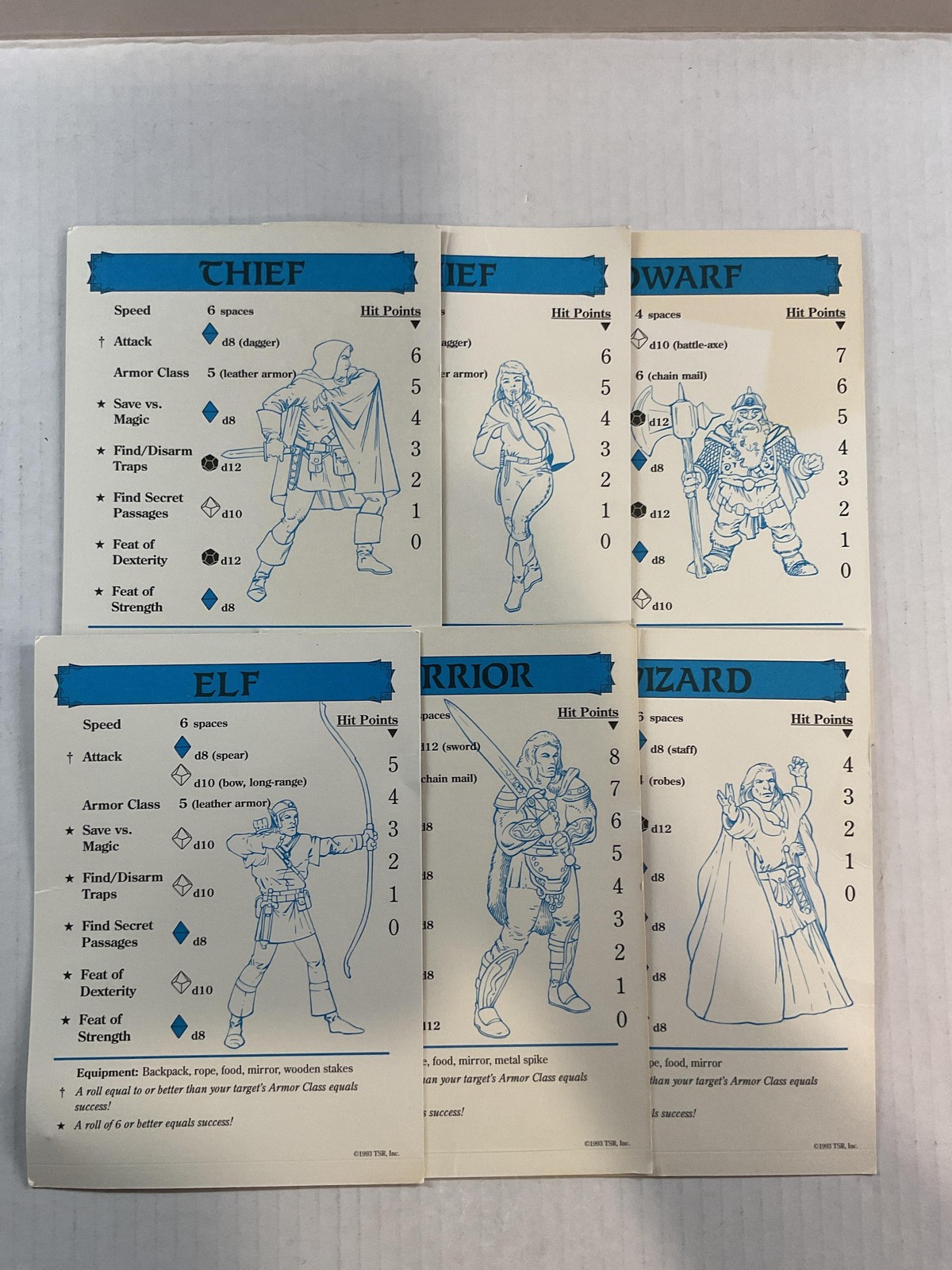 TSR, Inc. Dragon Strike Elf Warrior Wizard Thief Dwarf Character Cards 6pc