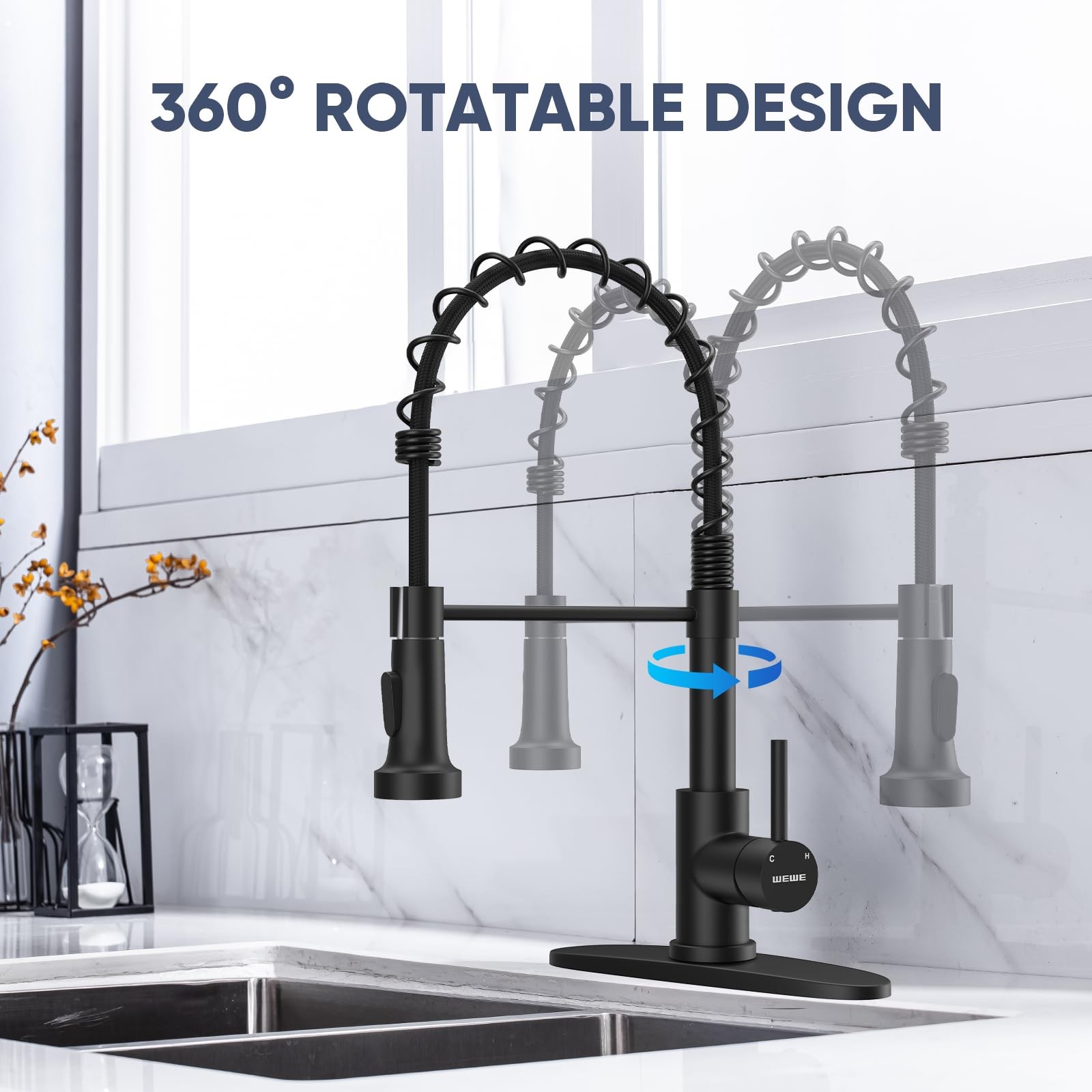 Kitchen Faucets with Pull Down Sprayer Commercial 17 inch Height, Matte Black
