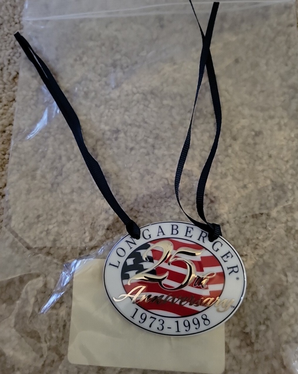 Longaberger “Collectors Club 1973-1998--25th Anniversary” Ceramic Tie-On