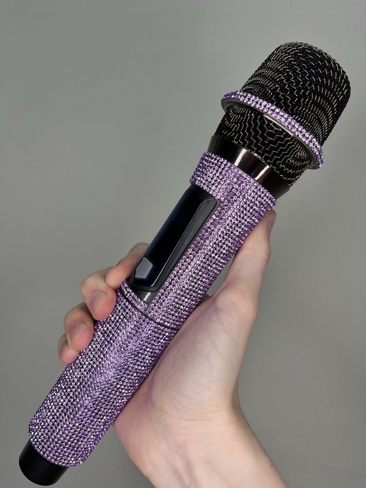 Lavender Rhinestone Wireless Karaoke Microphone + Receiver System - Rechargeable