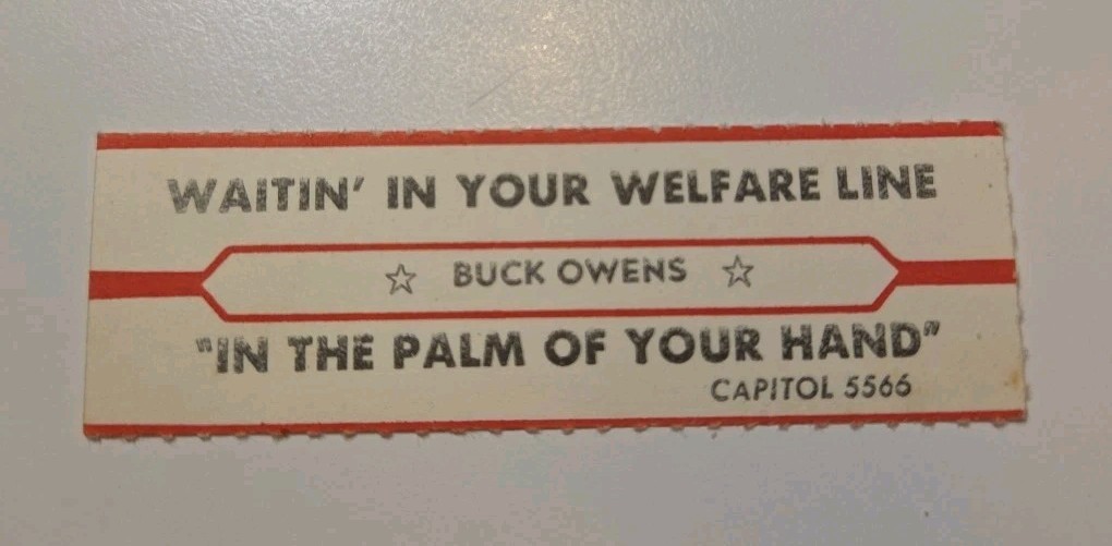 VTG Jukebox Title Strip BUCK OWENS "Waitin' In Your Welfare Line" 1966